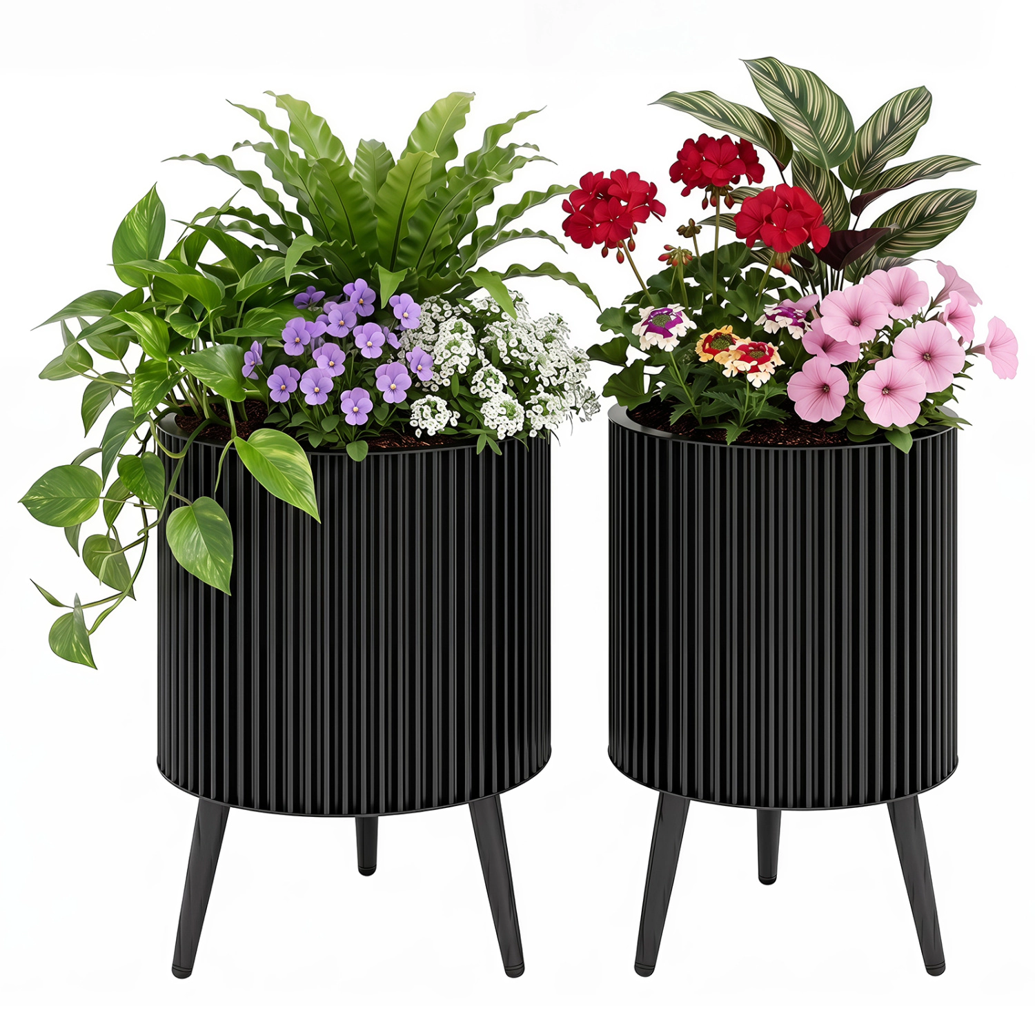 LJG Decorative Flower Pots with Stand and Drainage Holes Set of 2