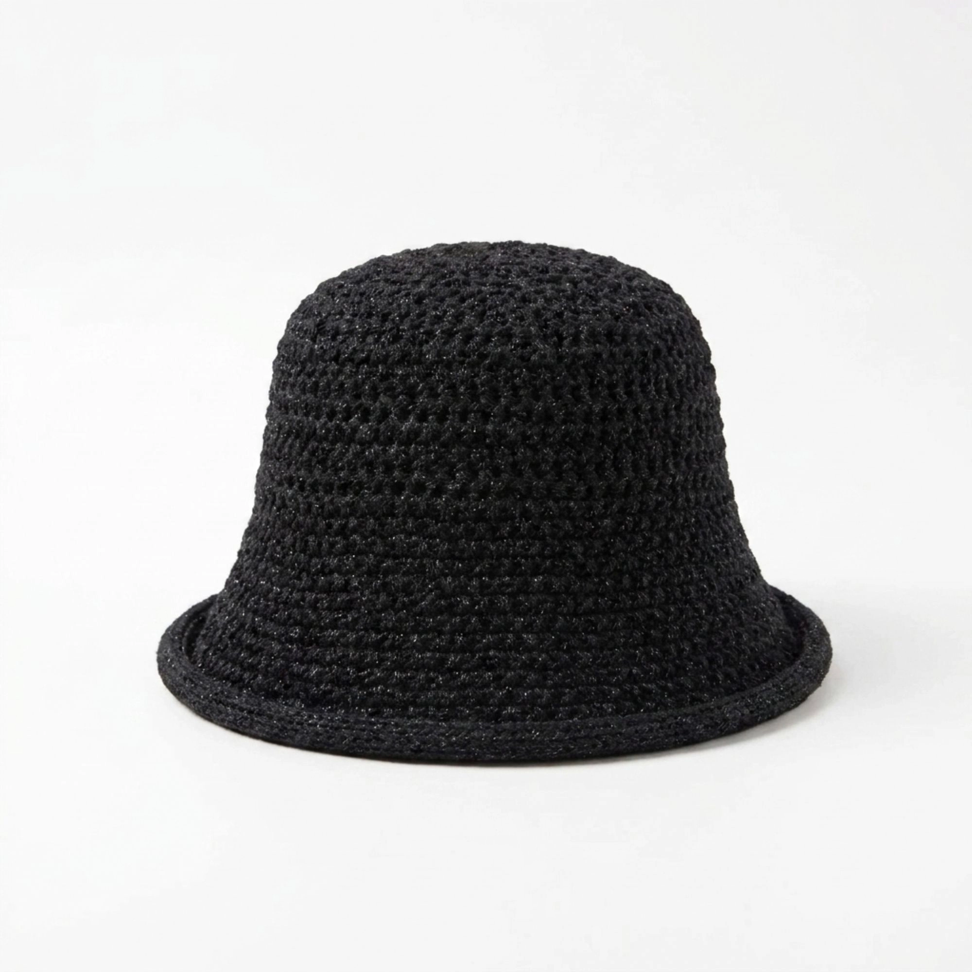 Anna-Kaci Women's Crochet Bucket Hat with Rolled Brim and Openwork Texture