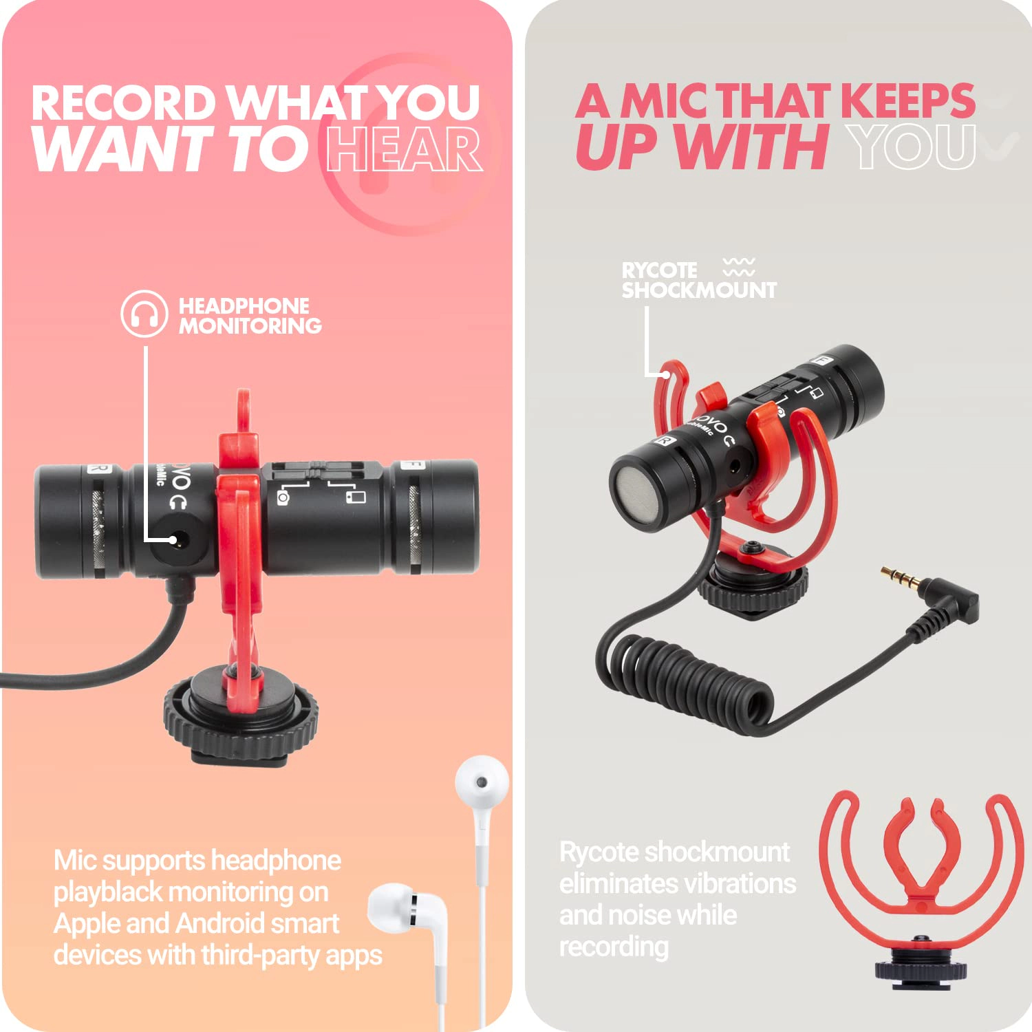 Movo DoubleMic V2 Two-Sided Shotgun Mic for Camera Vlogging