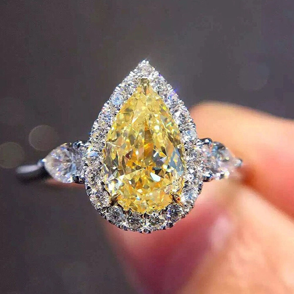 Water Drop Tear Shaped Cubic Zirconia Promise Halo Engagement Promise Eternity Ring
