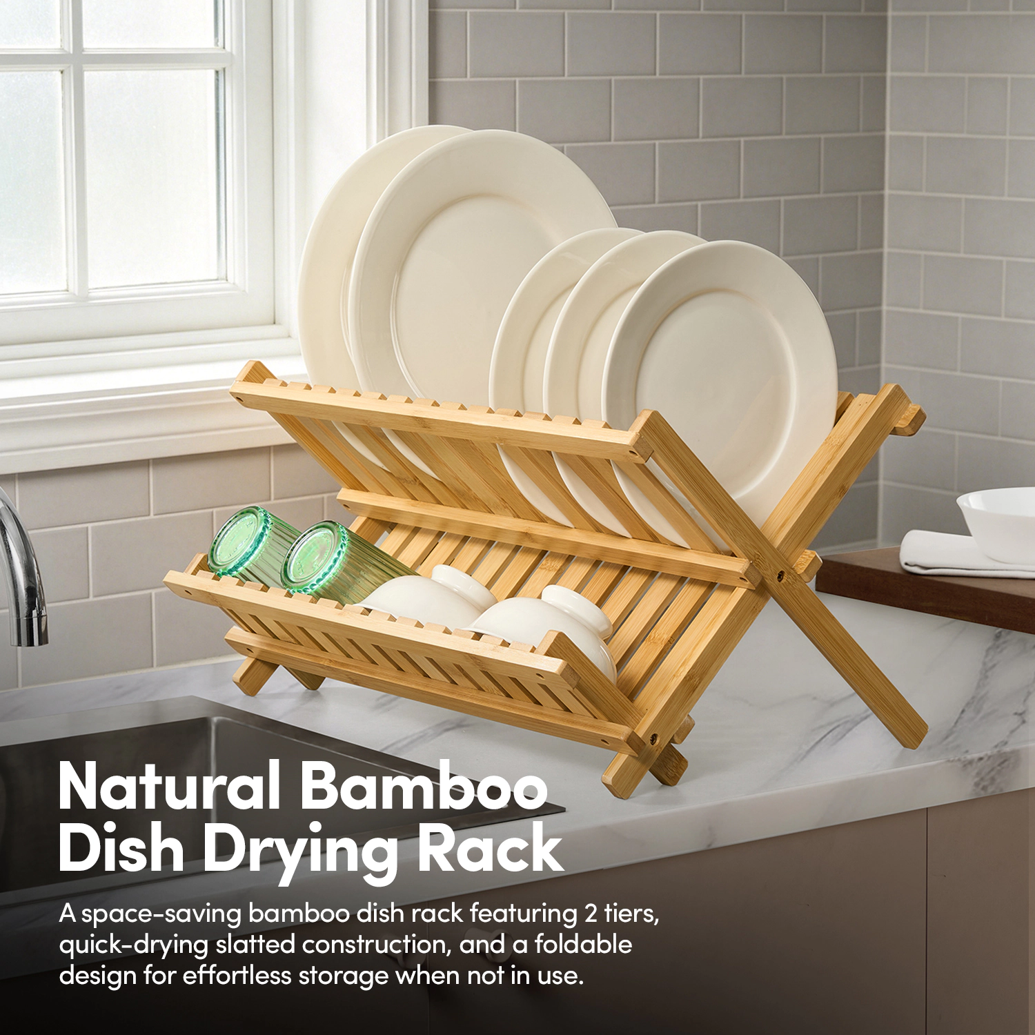 Sweet Home Collection Bamboo Dish Rack