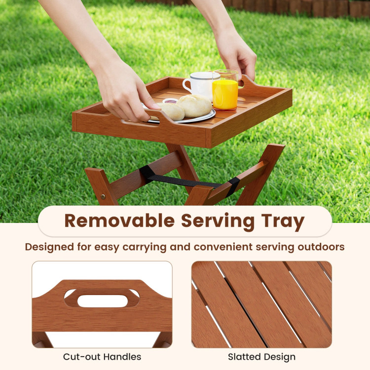 Hivvago Outdoor Wood Tray Table Portable Side End Table With Folding Frame