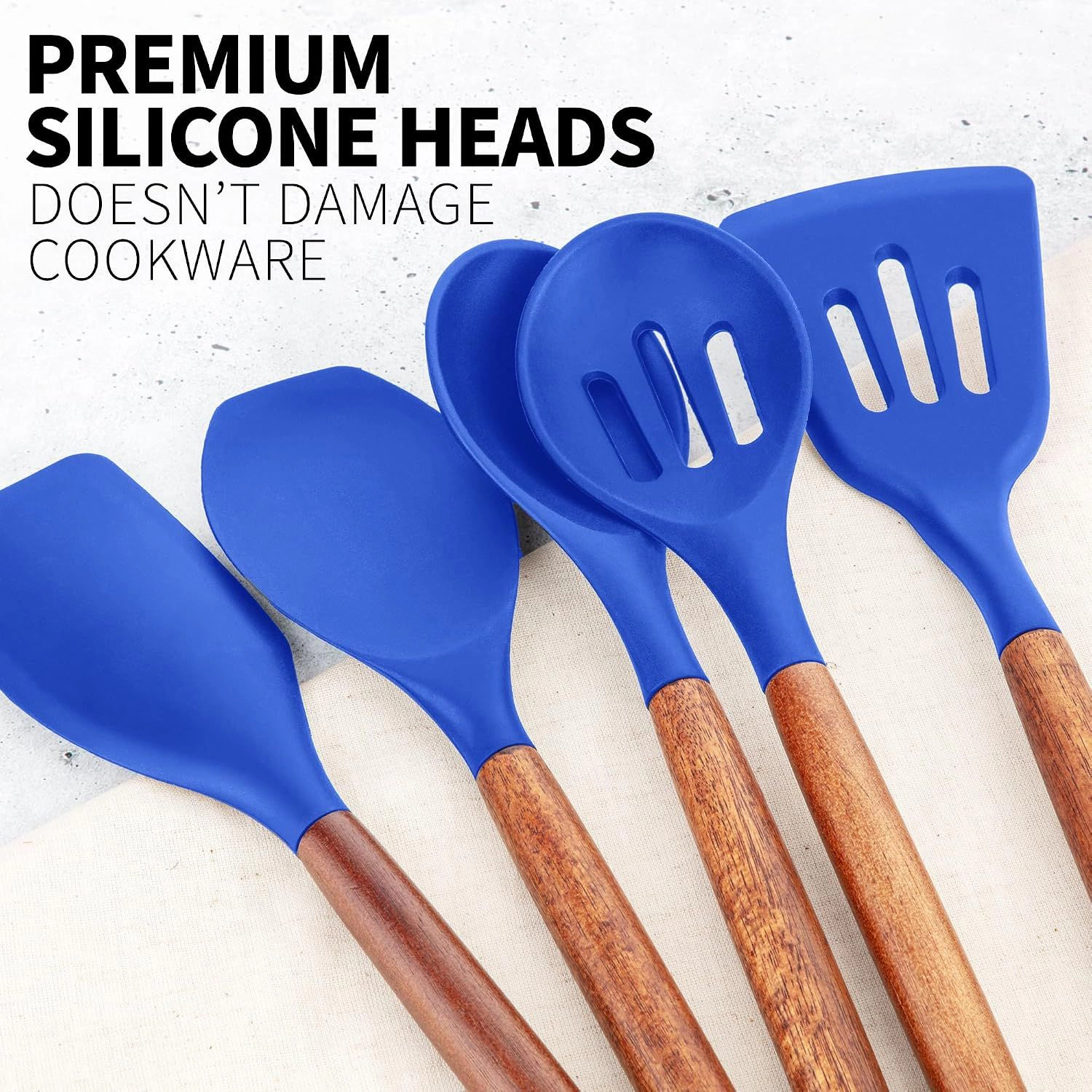 Zulay Kitchen Utensils Set Non-Stick Silicone Cooking Utensils Set with Authentic Acacia Wood Handles 5 Piece Set
