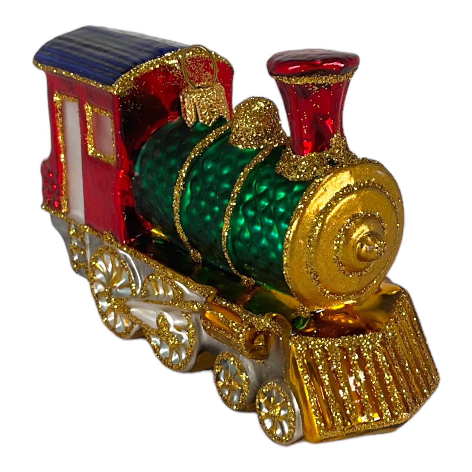 Pinnacle Peak Trading Company Red and Green Train Locomotive Polish Glass Christmas Tree Ornament Decoration
