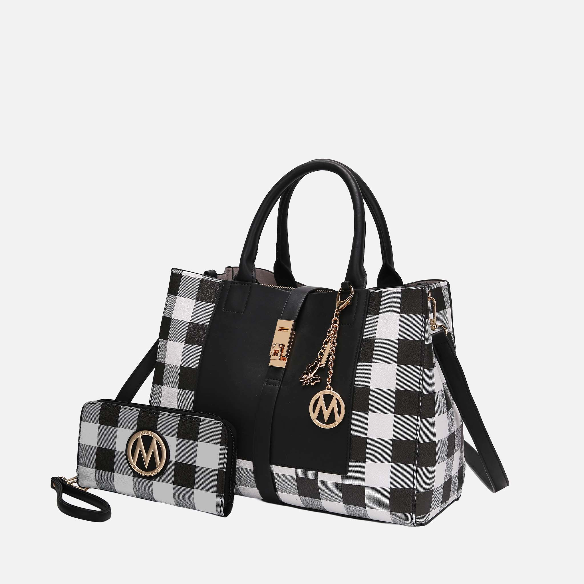 MKF Collection by Mia K Yuliana Checkered Vegan Leather Satchel with Matching Wallet