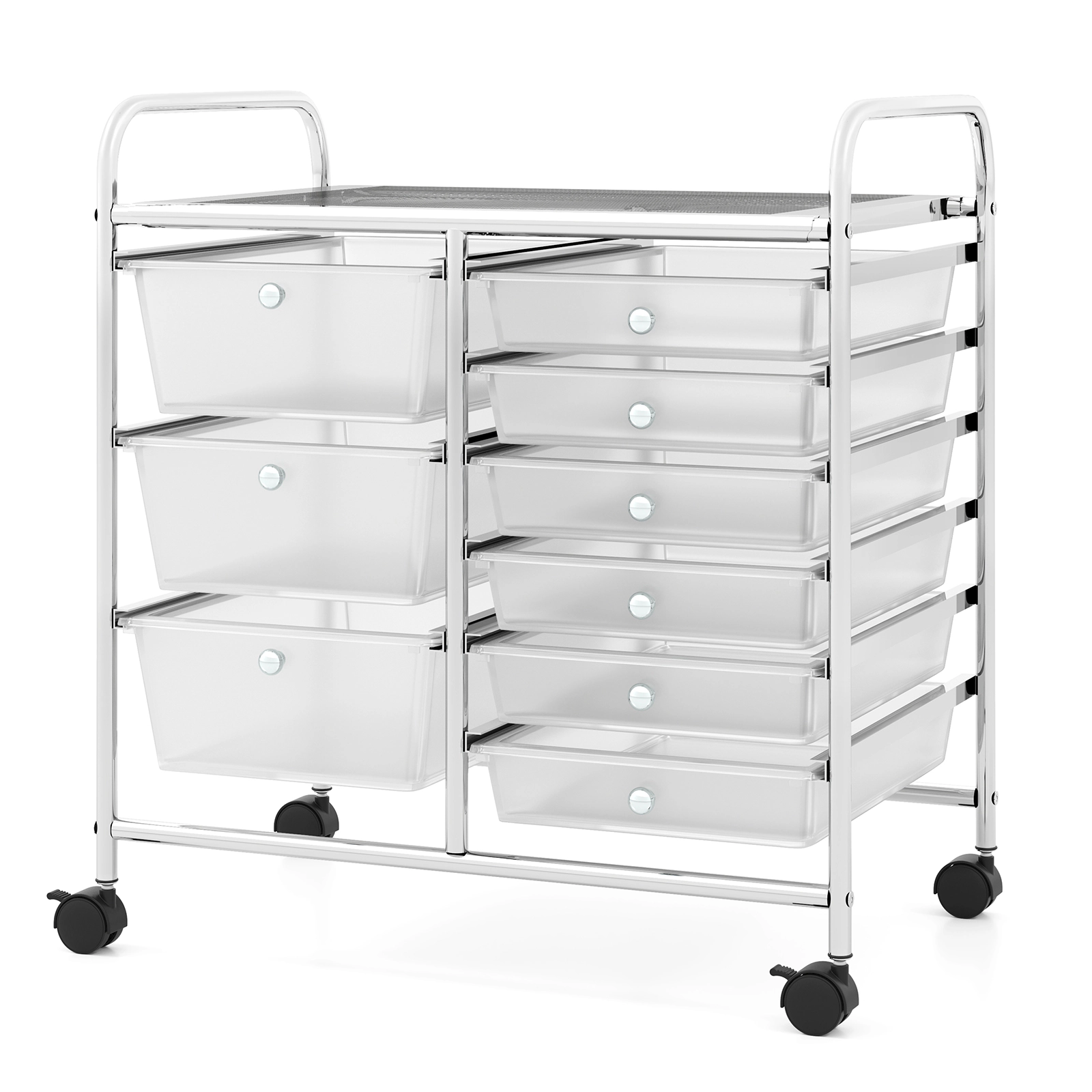 SUGIFT 9-Drawer Rolling Storage File Cabinet Cart 22-lb Tabletop Capacity White Silver Hot Pink