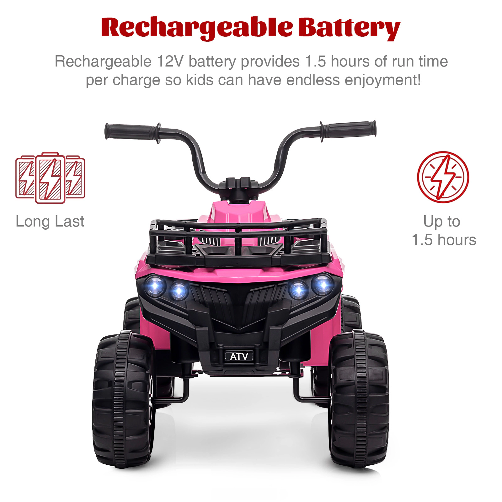 12V Kids Ride On ATV Quad, Electric 4-Wheeler w/Rechargeable Battery, Treaded Tires, Ergonomic Seat, for Ages 3-5
