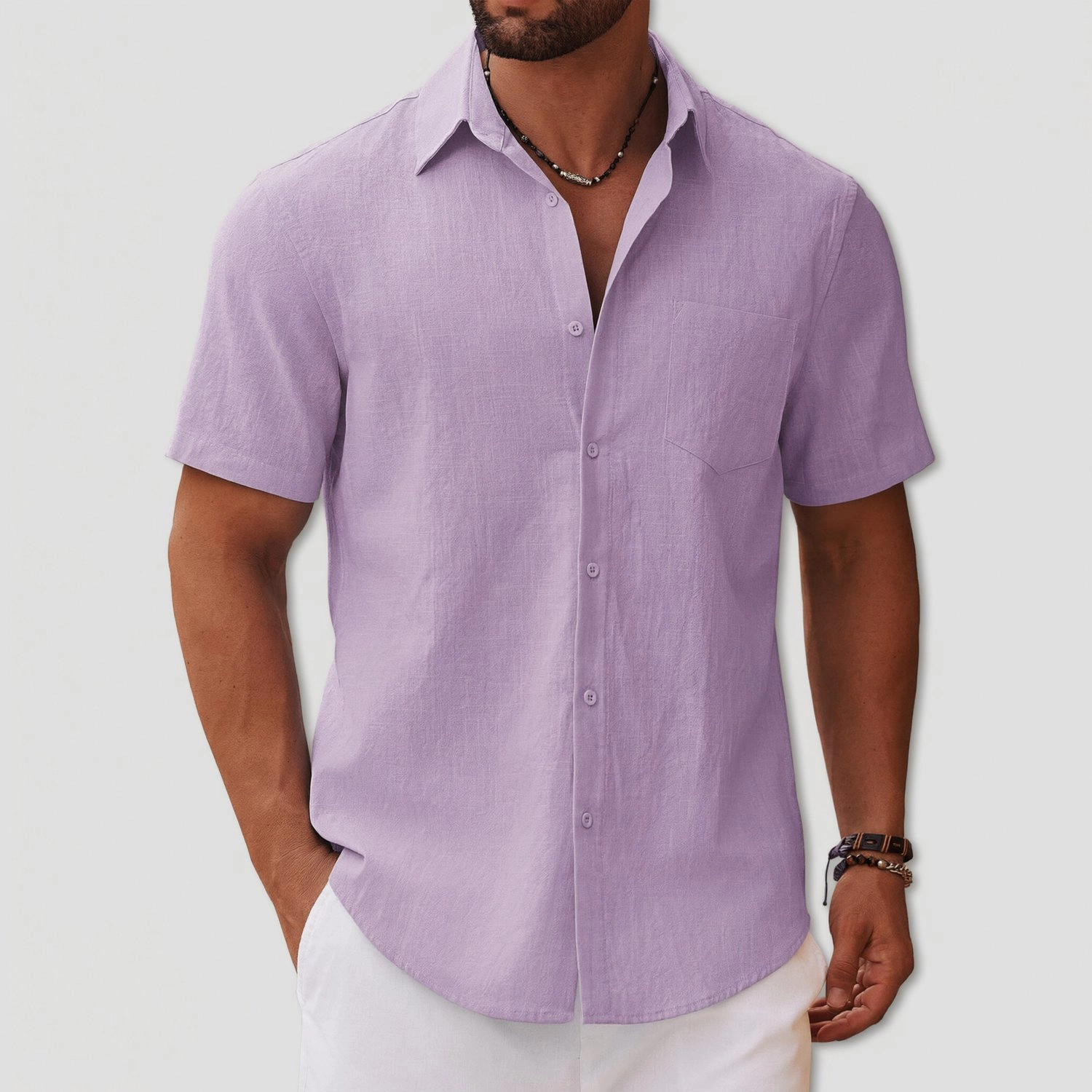 COOFANDY Mens Short Sleeve Button Down Shirt  Lapel Collar Casual Pocket Tops