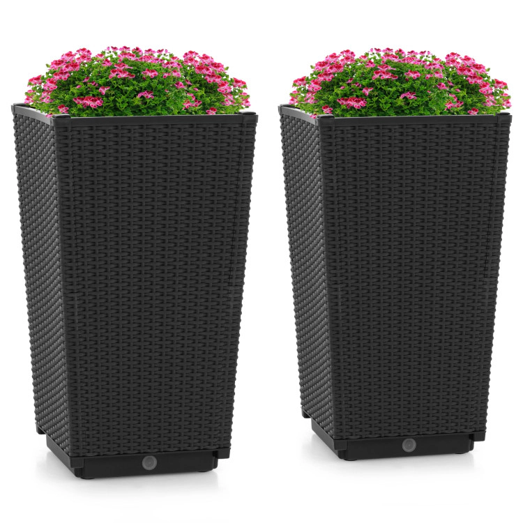 Hivvago Outdoor Wicker Flower Pot Set of 2 with Drainage Hole for Porch Balcony