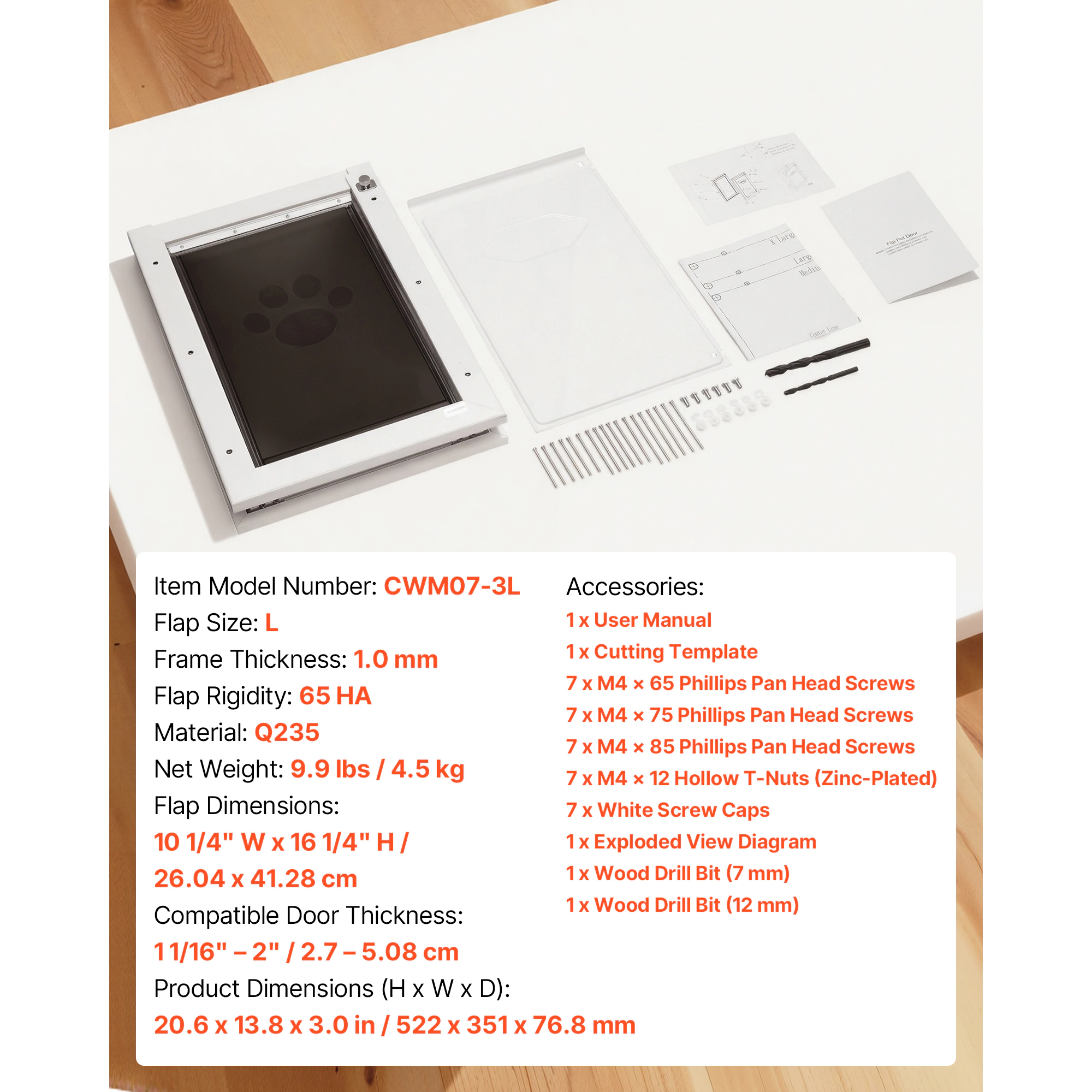 HONGGE Pet Door, Large, Triple Magnetic Flap Metal Frame, Weatherproof for Interior and Exterior Doors, White