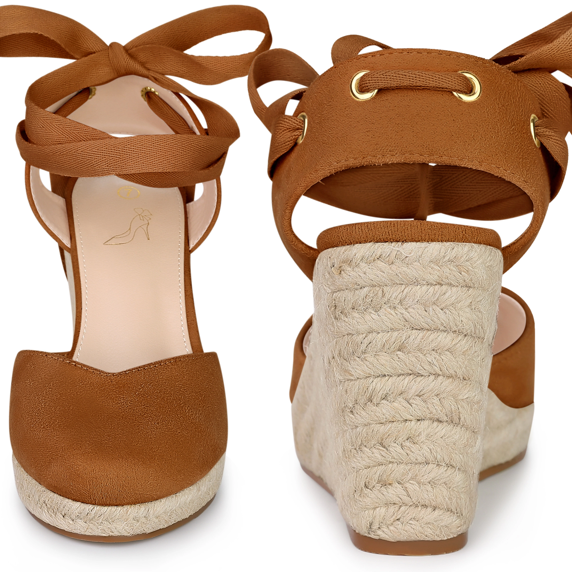 BLISSFUL STEP Women's Faux Suede Espadrille Platform Wedge Heel Lace Up Sandals