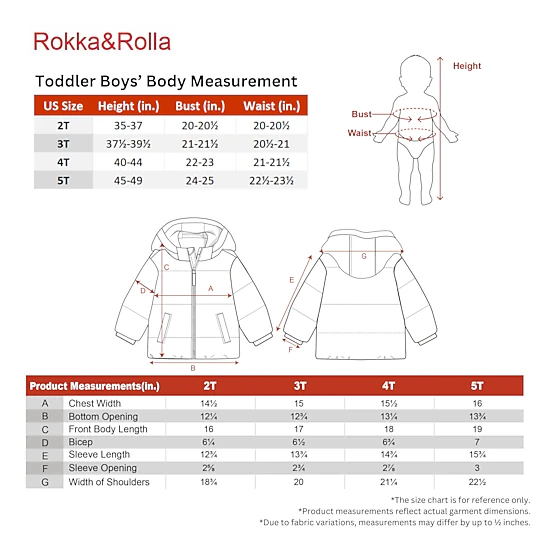 Rokka&Rolla Toddler Boys Water-Resistant Fleece-Lined Puffer Jacket