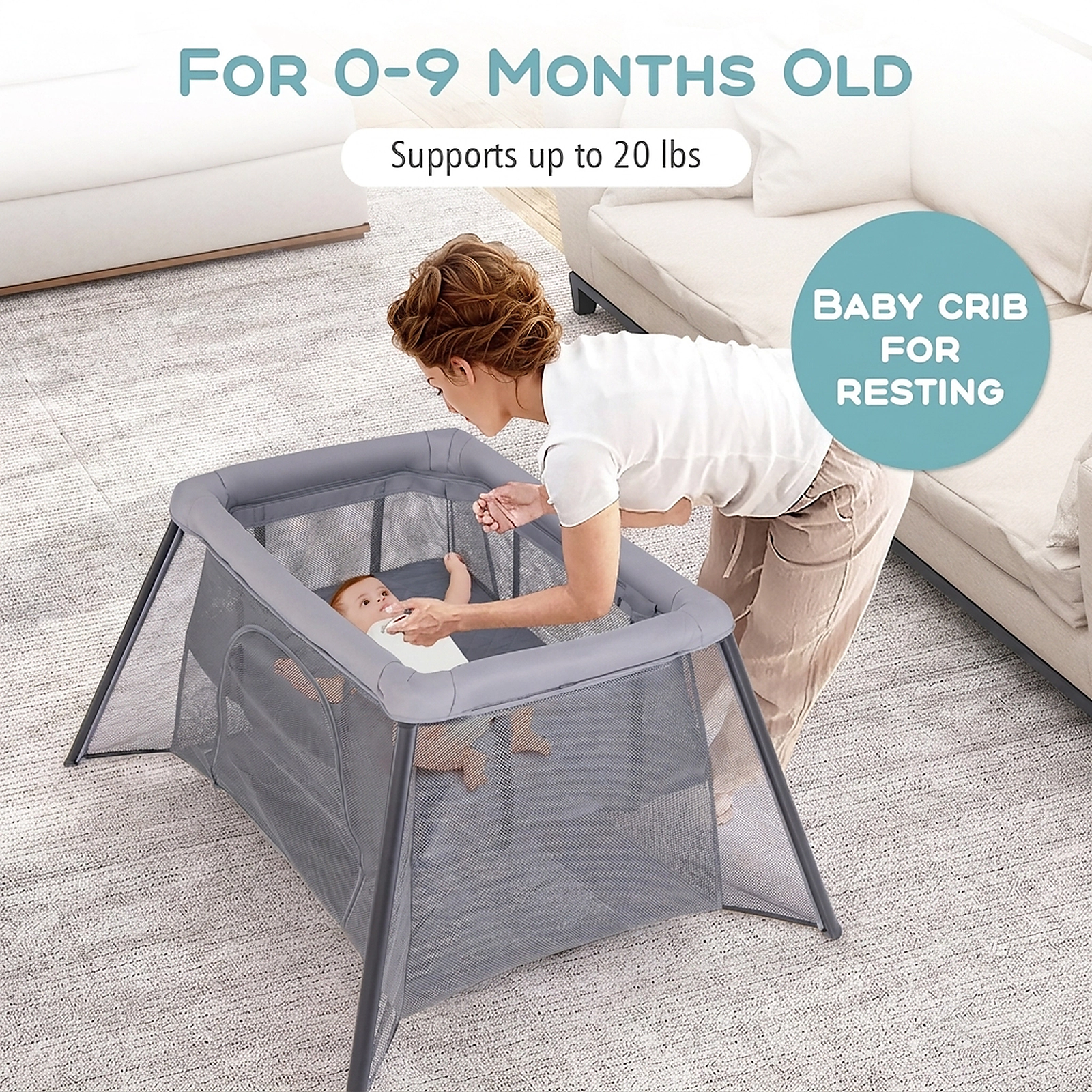 SUGIFT 2-in-1 Baby Playpen and Travel Crib 33-lb Capacity Ages 0-36 Months with Zippered Entrance and Padded Mattress