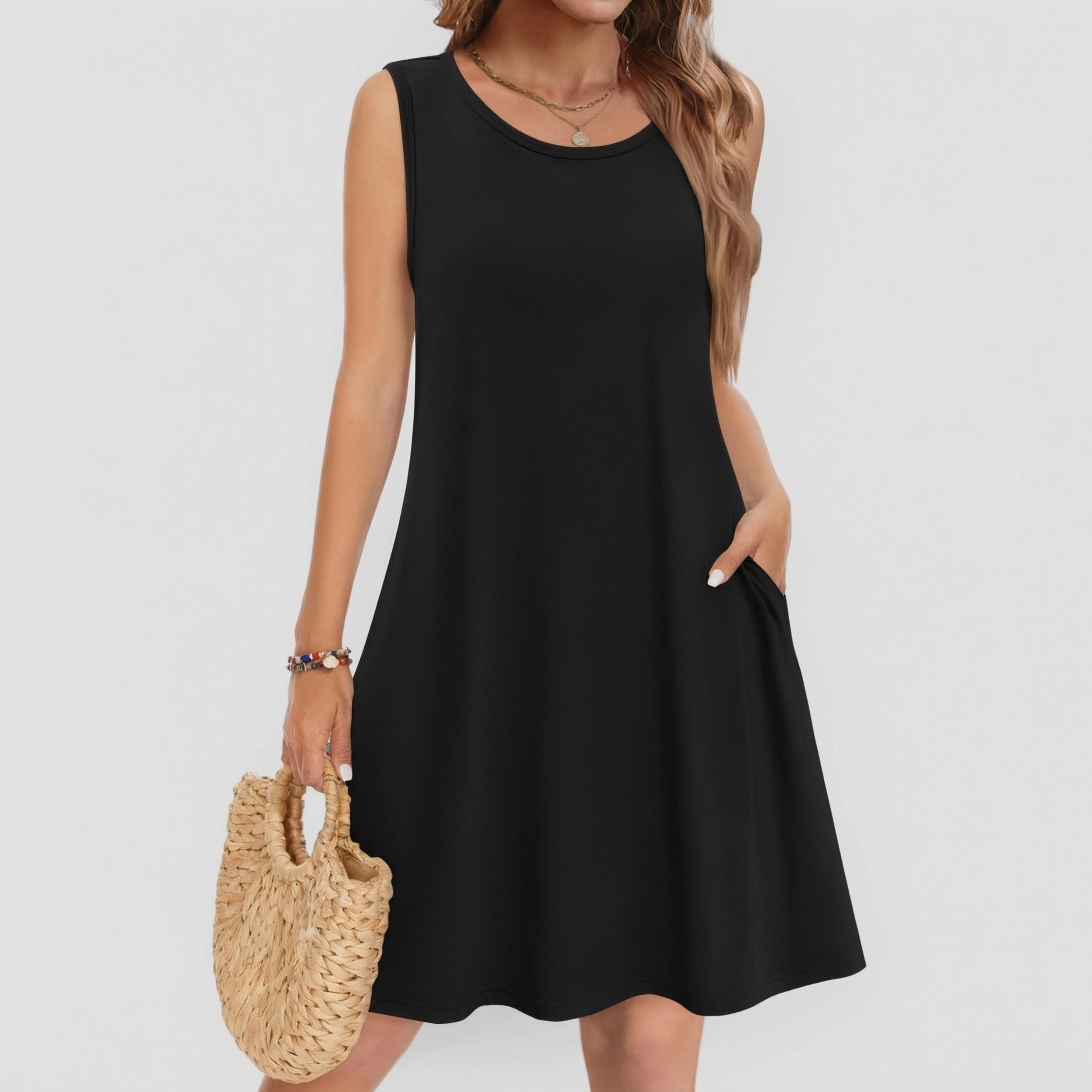 Zeagoo Women's Round Neck Sleeveless Knee Length Dress
