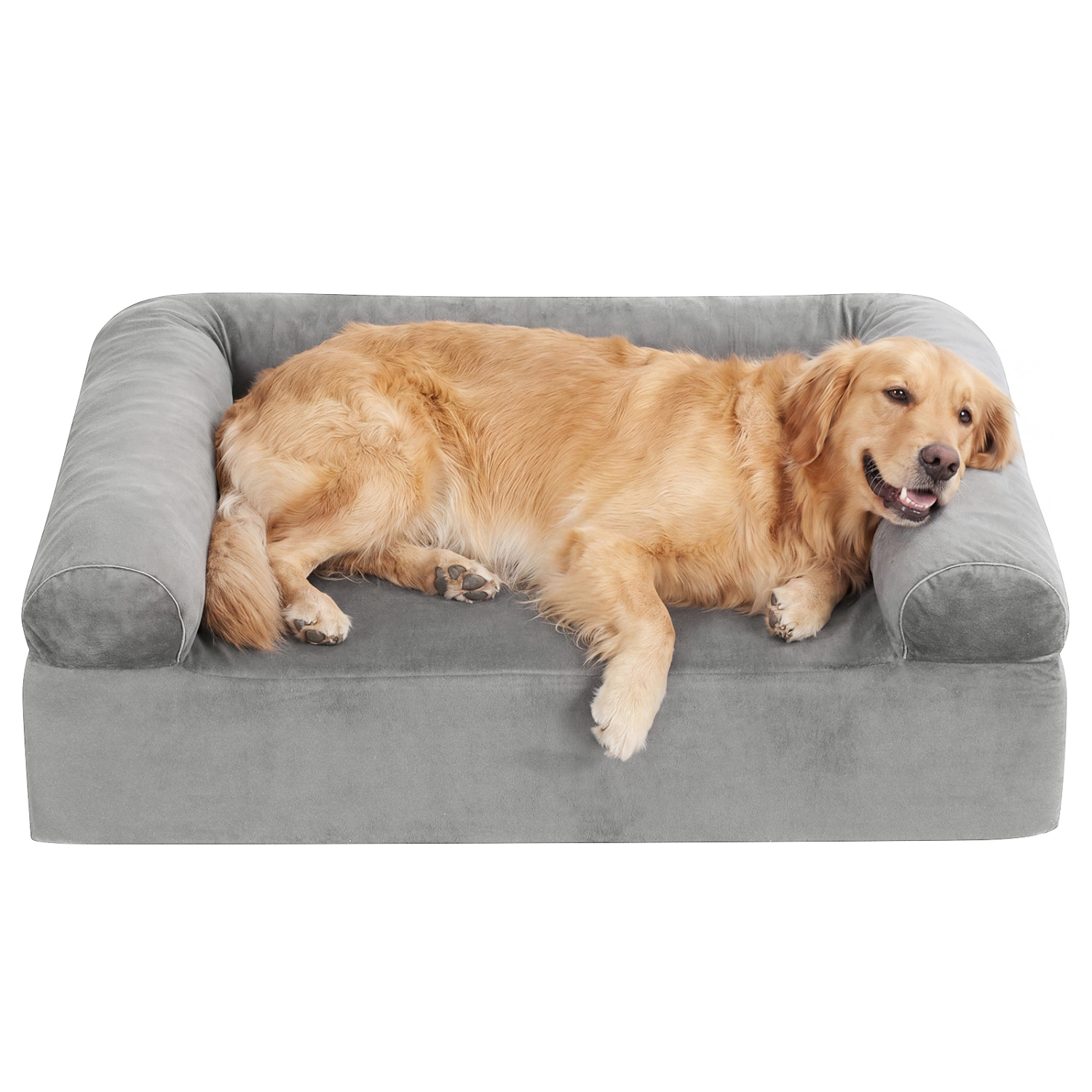 SUGIFT Light Gray Cooling Gel Memory Foam Dog Bed with Bolsters and Washable Cover 41-in W 33-in D 13-in H