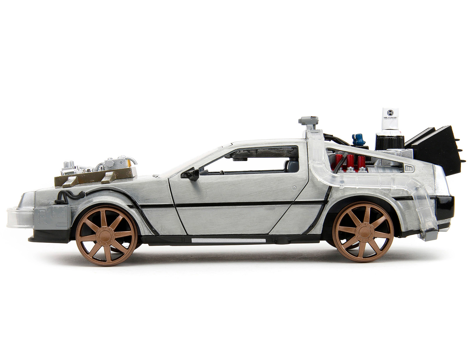 Jada Delorean Brushed Metal Time Machine (Train Wheel Version) With Lights "Back To The Future Part Iii"