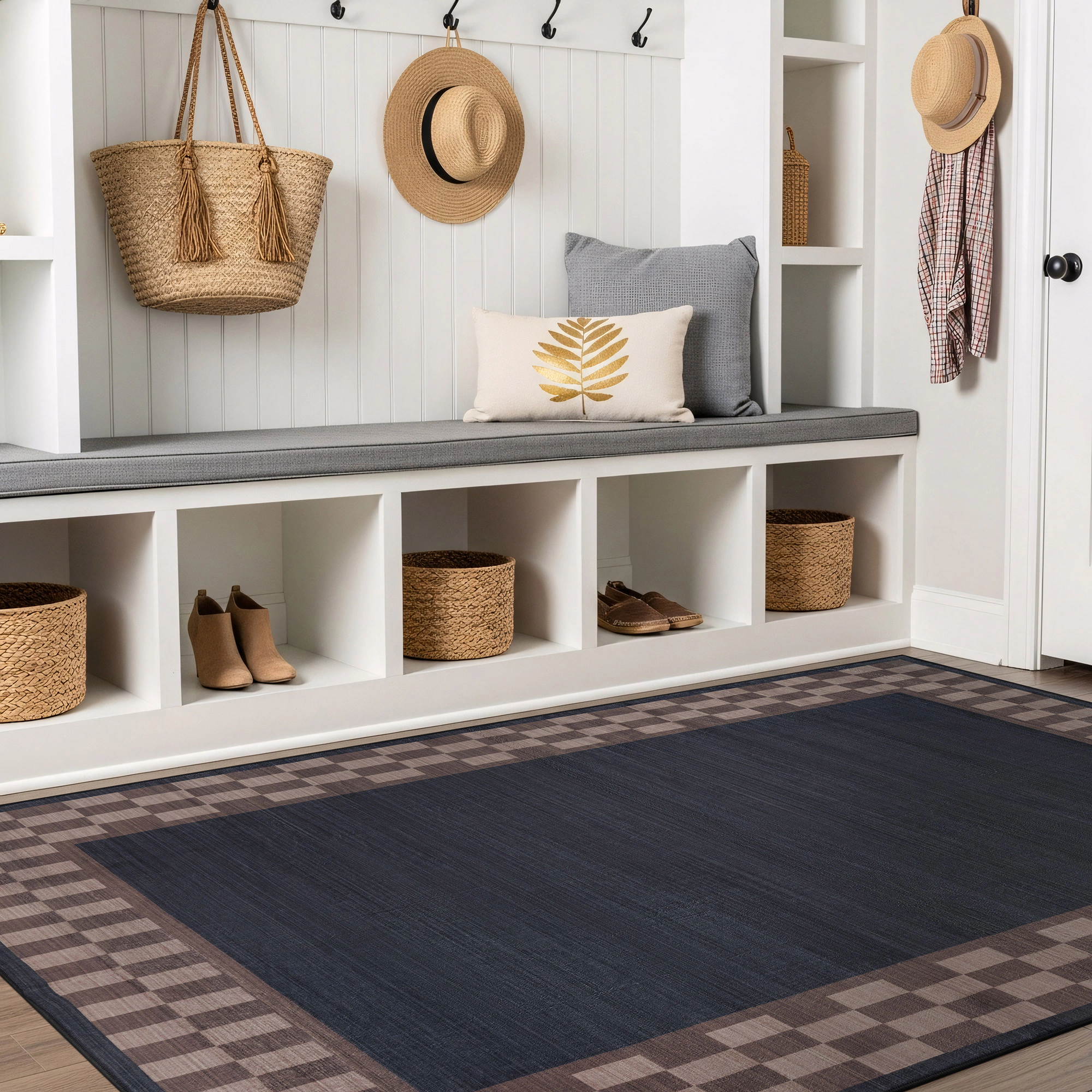 World Rug Gallery Checkerboard Border Machine Washable Indoor Area Rug