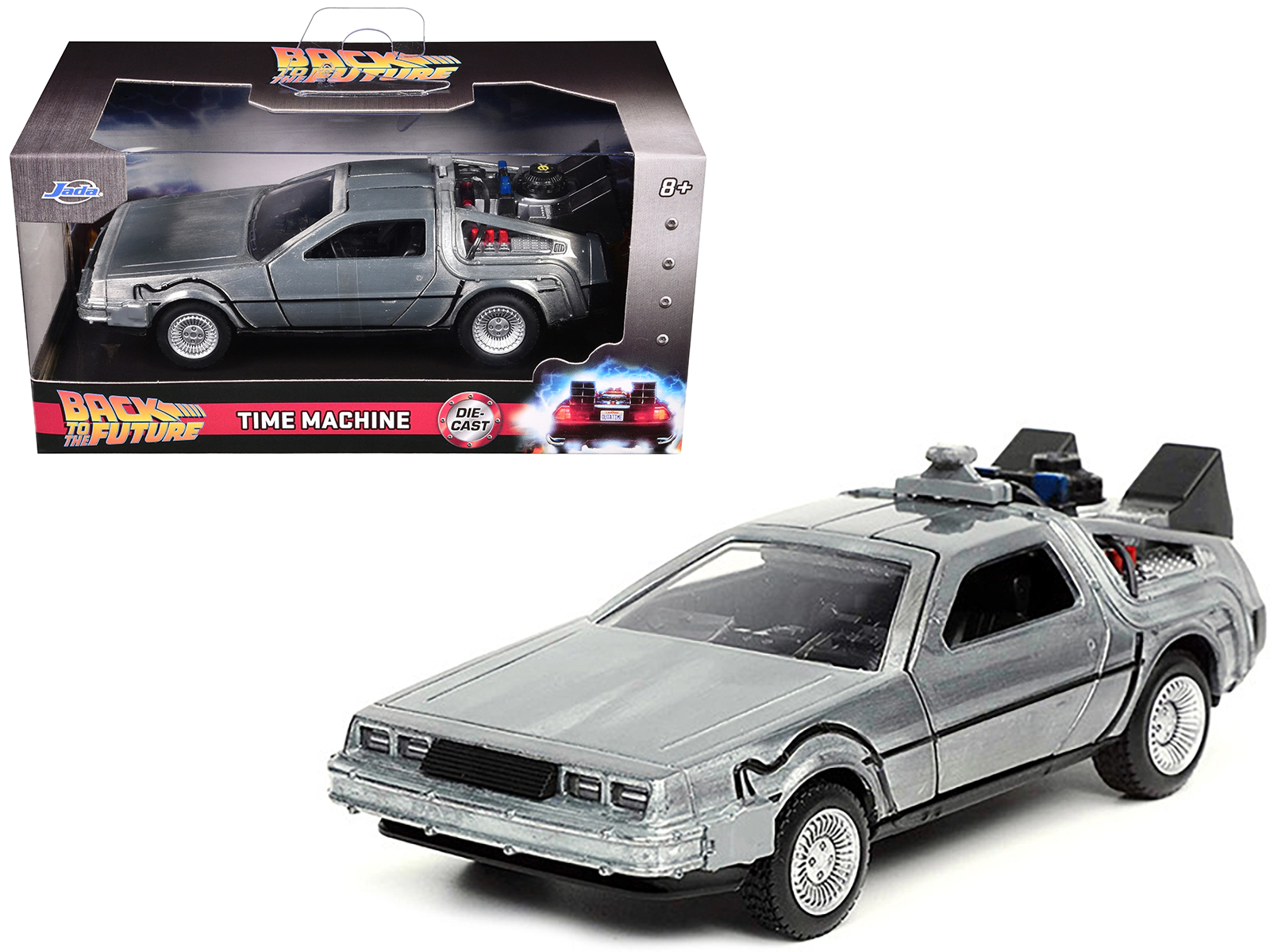 Jada DeLorean DMC (Time Machine) Brushed Metal "Back to the Future Part I" (1985) Movie "Hollywood Rides"