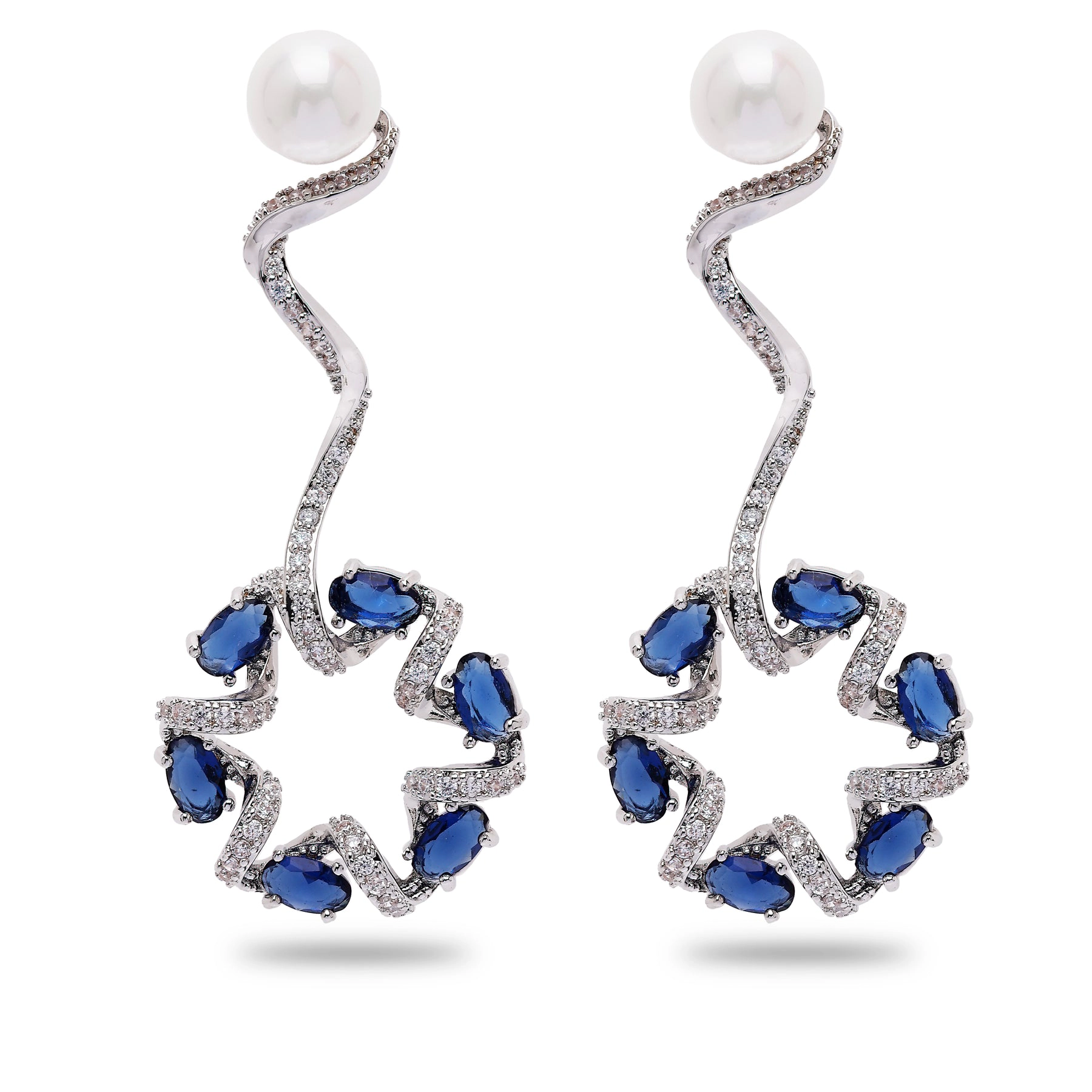 AGP PARIS Womens Dainty Dark Blue Swirl Drop Earrings