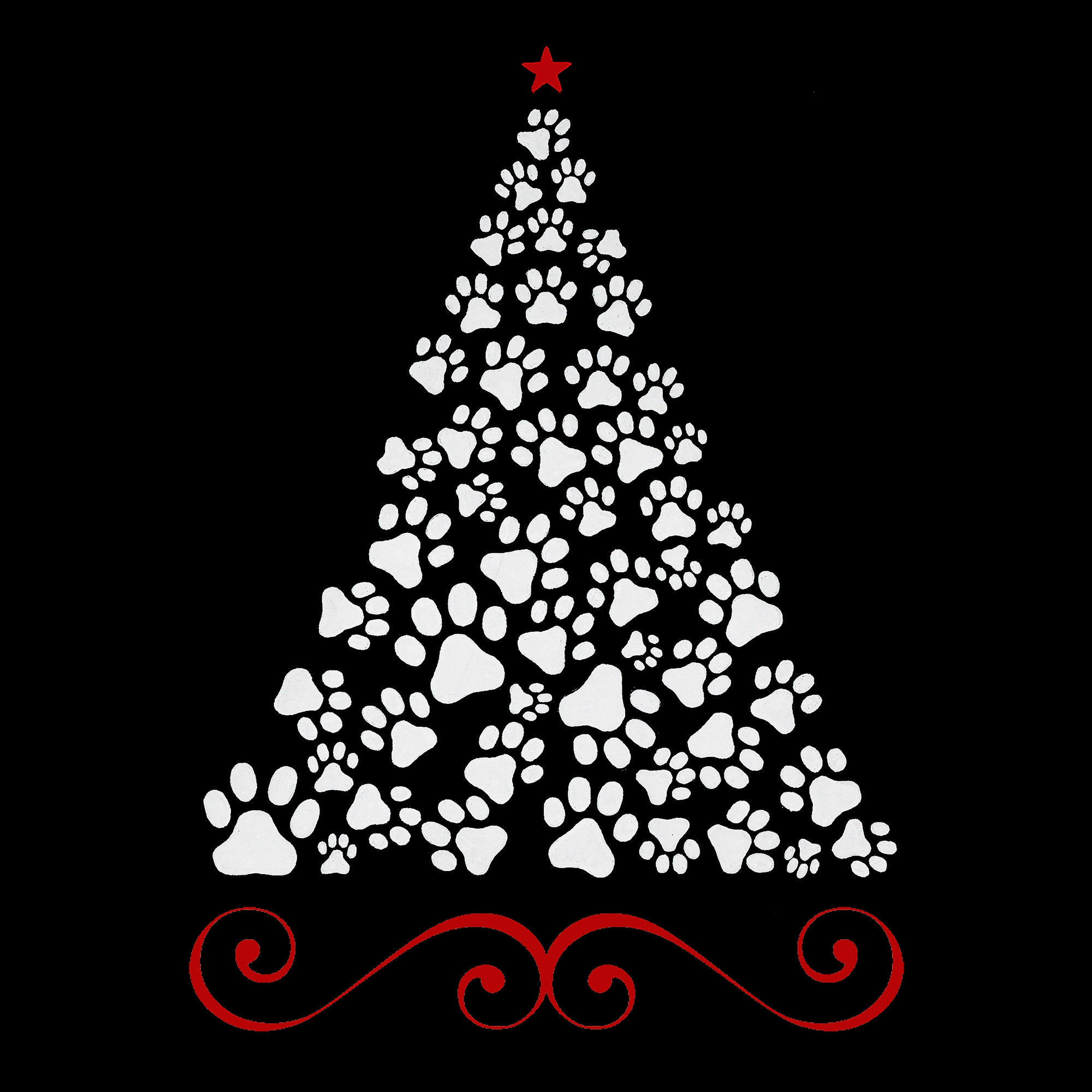 LA Pop Art Men's Cotton/Poly Blend Word T-Shirt - Paw Christmas Tree