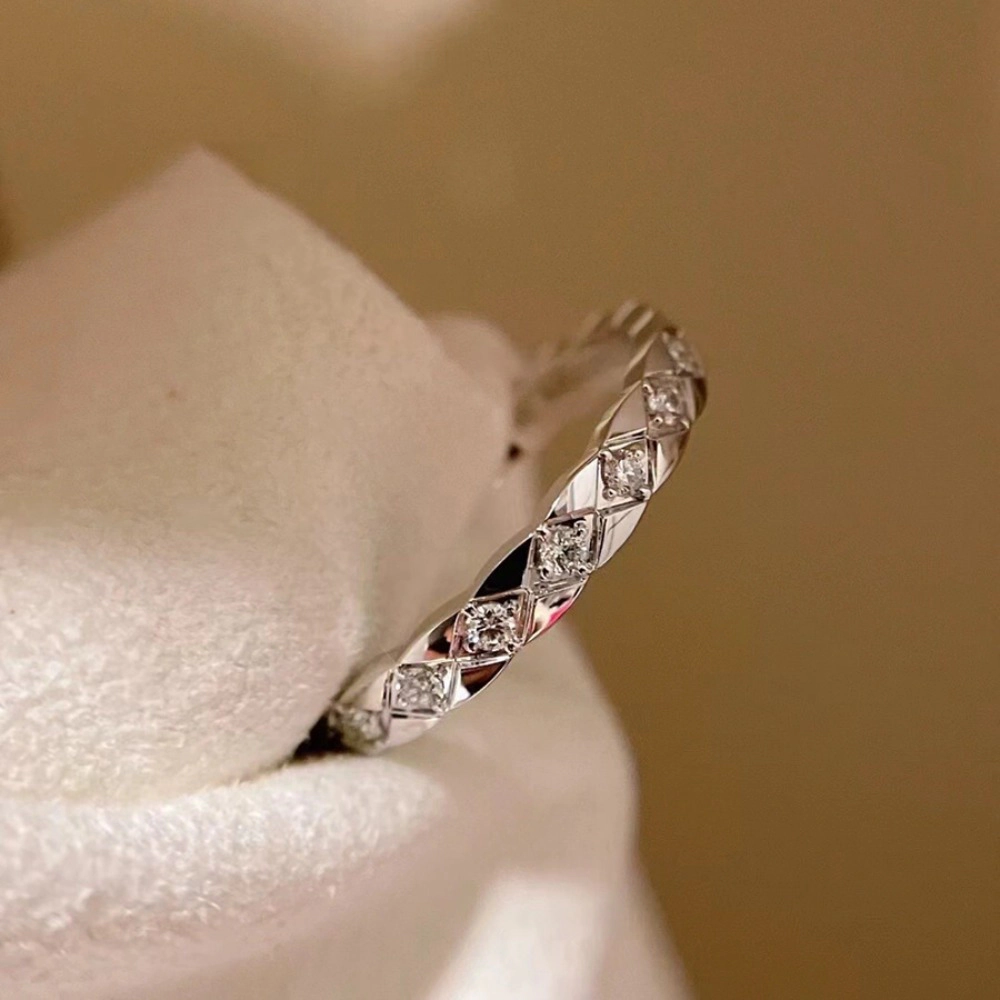 Wardrobe Whimsy Quilted Pattern Paved Cubic Zirconia Stackable Band Ring