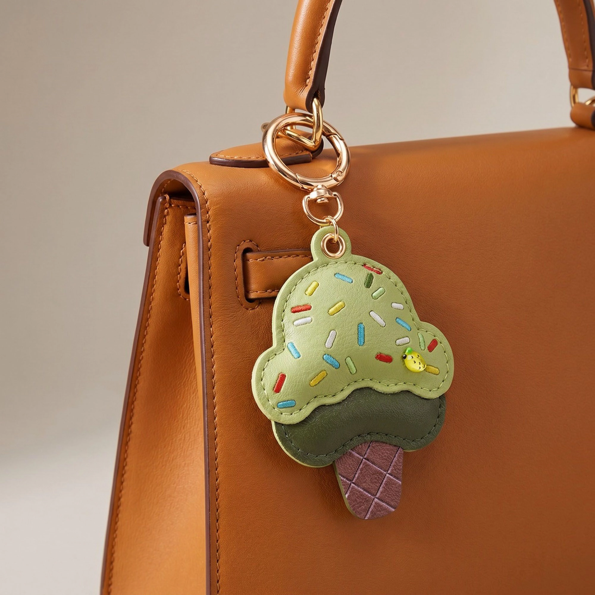 Alilang Women's Ice Cream Cone Bag Charm with Colorful Sprinkles and Gold Tone Clip