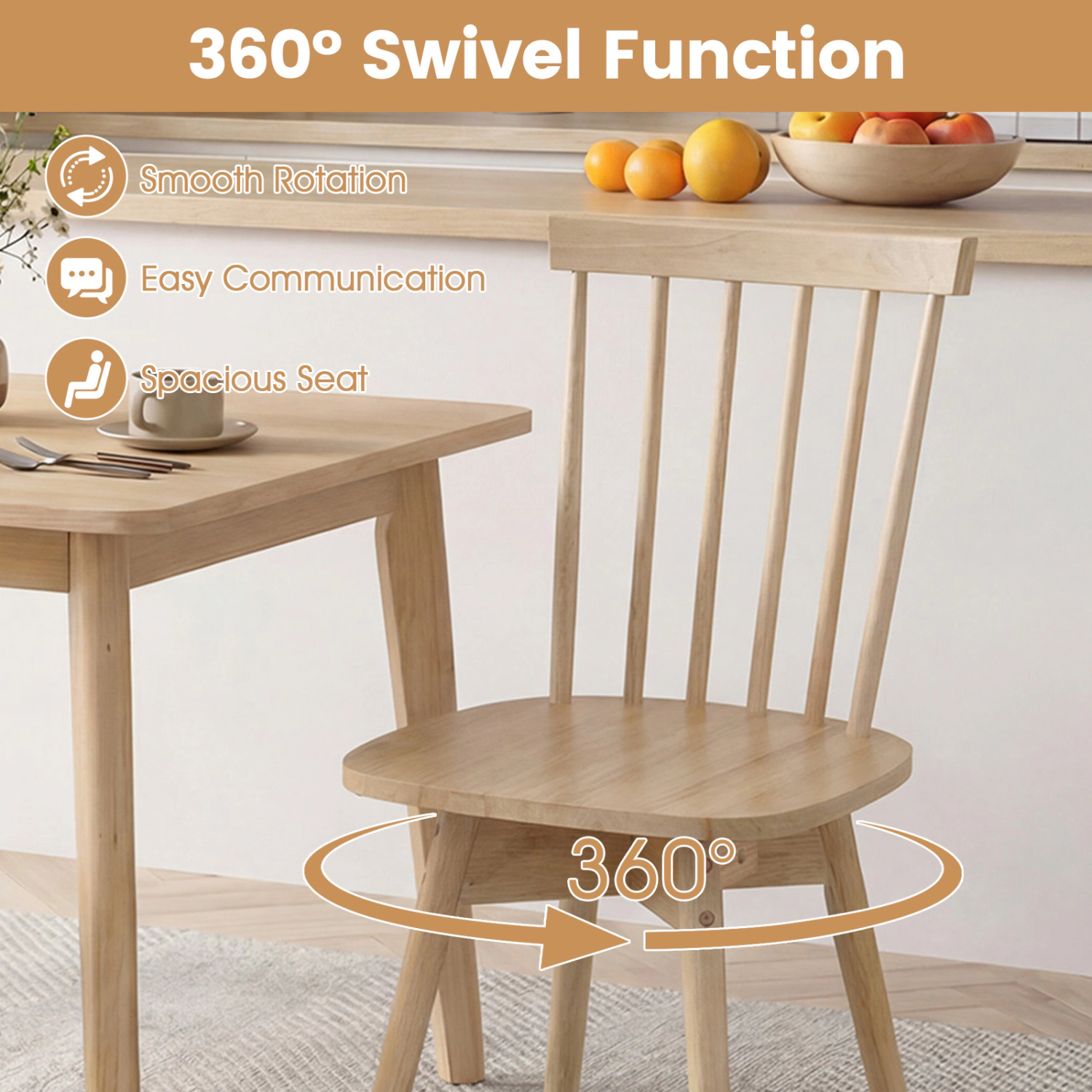 LJG Windsor Dining Chairs Set of Mid Century Rubber Wood Kitchen with Swivel Seat