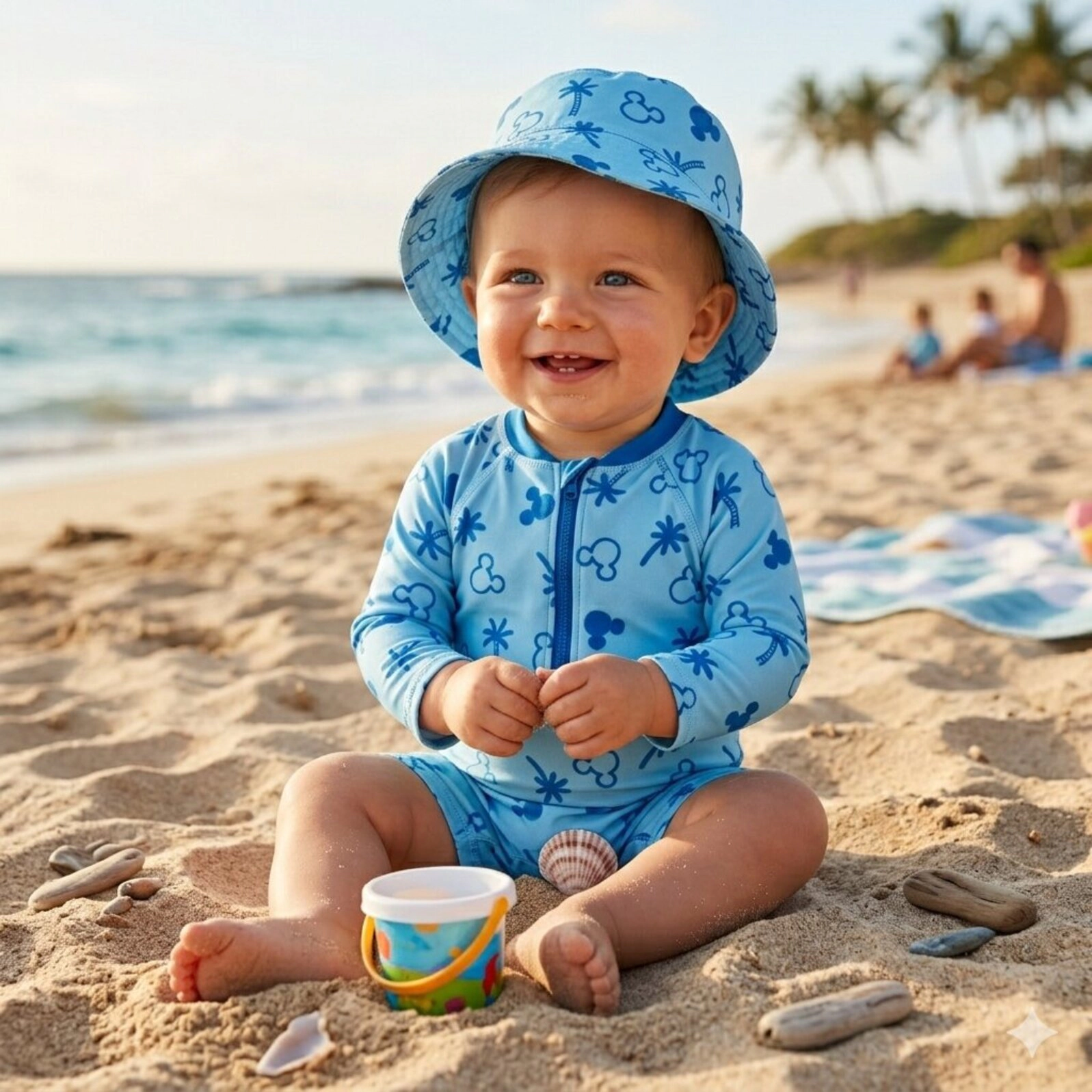 Disney Mickey Mouse Baby Boys' Swimwear One Piece Sunsuit and Hat Set