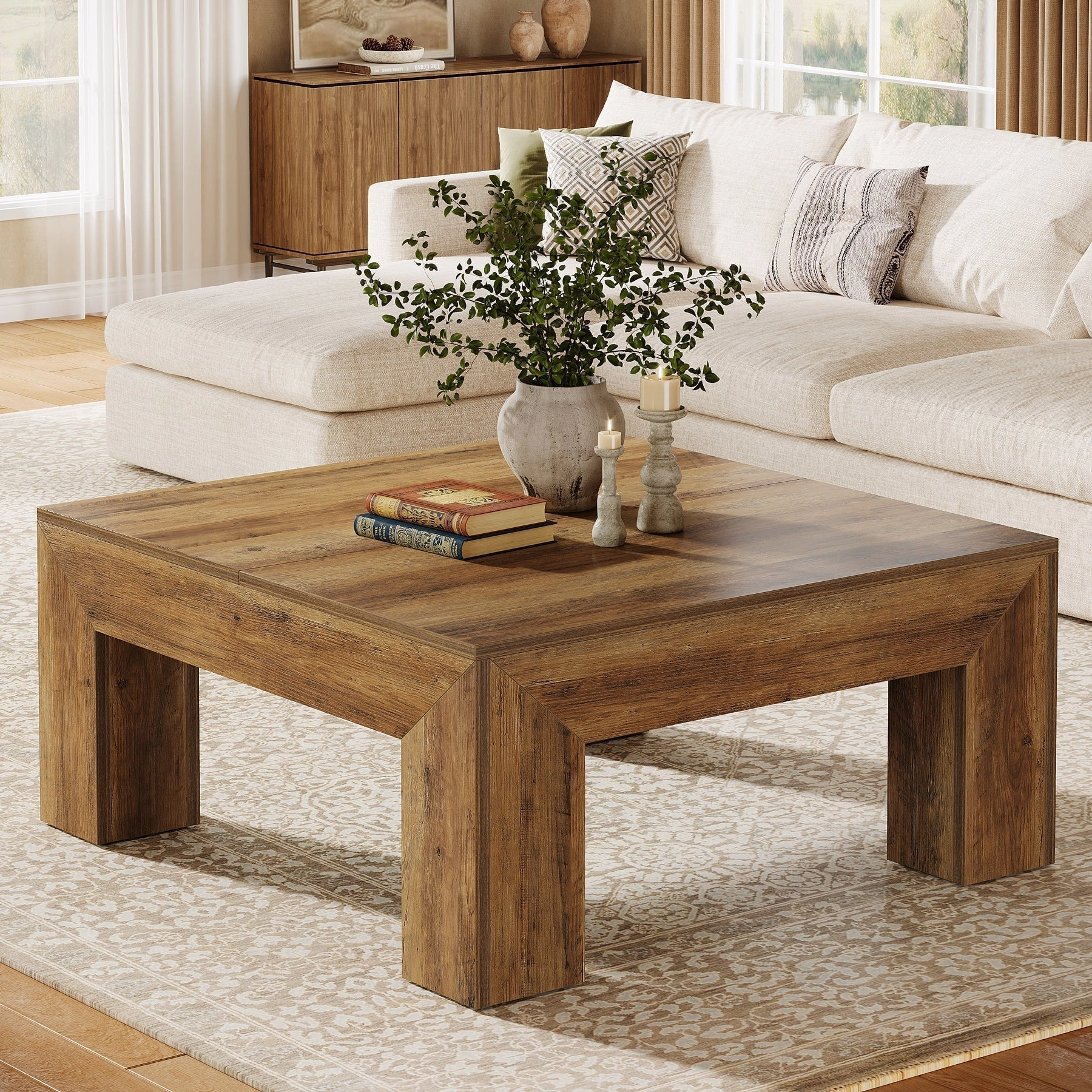 Tribesigns 39.4 inches Square Coffee Table for Living Room Farmhouse