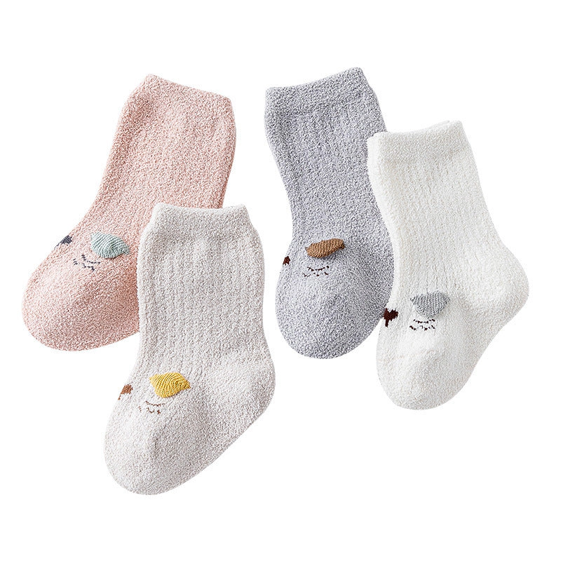 MyKids-USA Baby Cartoon Coral Fleece Mid-Tube Socks