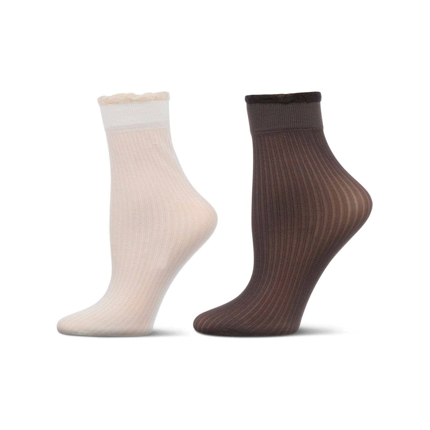 MeMoi 2 Pair Women's Sheer Ribbed Ruffle-Cuff Fashion Crew Socks