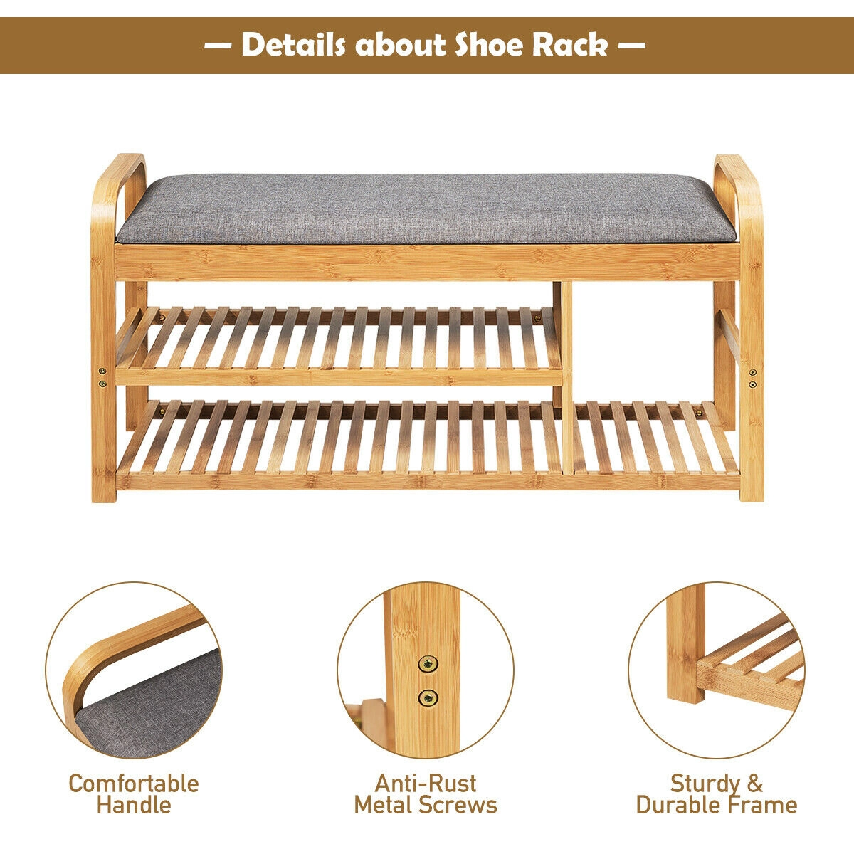 Hivvago Cushioned Bamboo Shoe Storage Bench