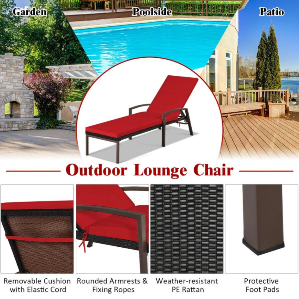 Hivvago 2 Pieces Patio Rattan Adjustable Back Lounge Chair With Armrest And Removable Cushions