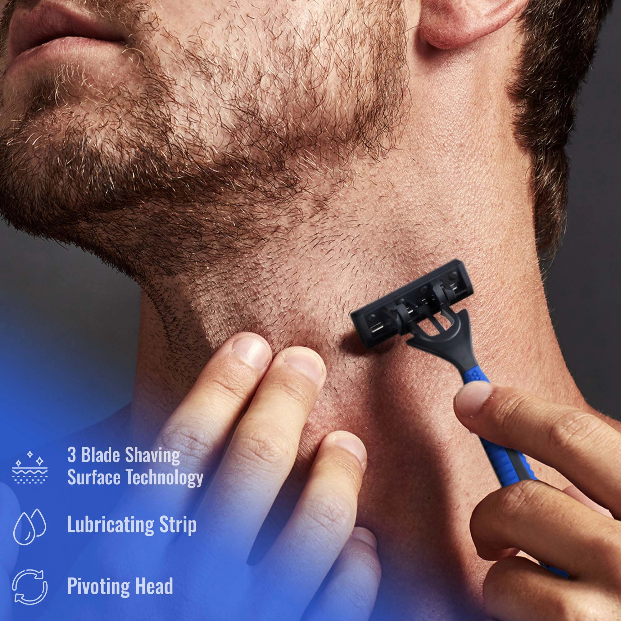Pursonic Men's 3-Blade Disposable Razors with Pivoting Head, Lubricating Strip & Rubberized Grip Handle 6-Pack