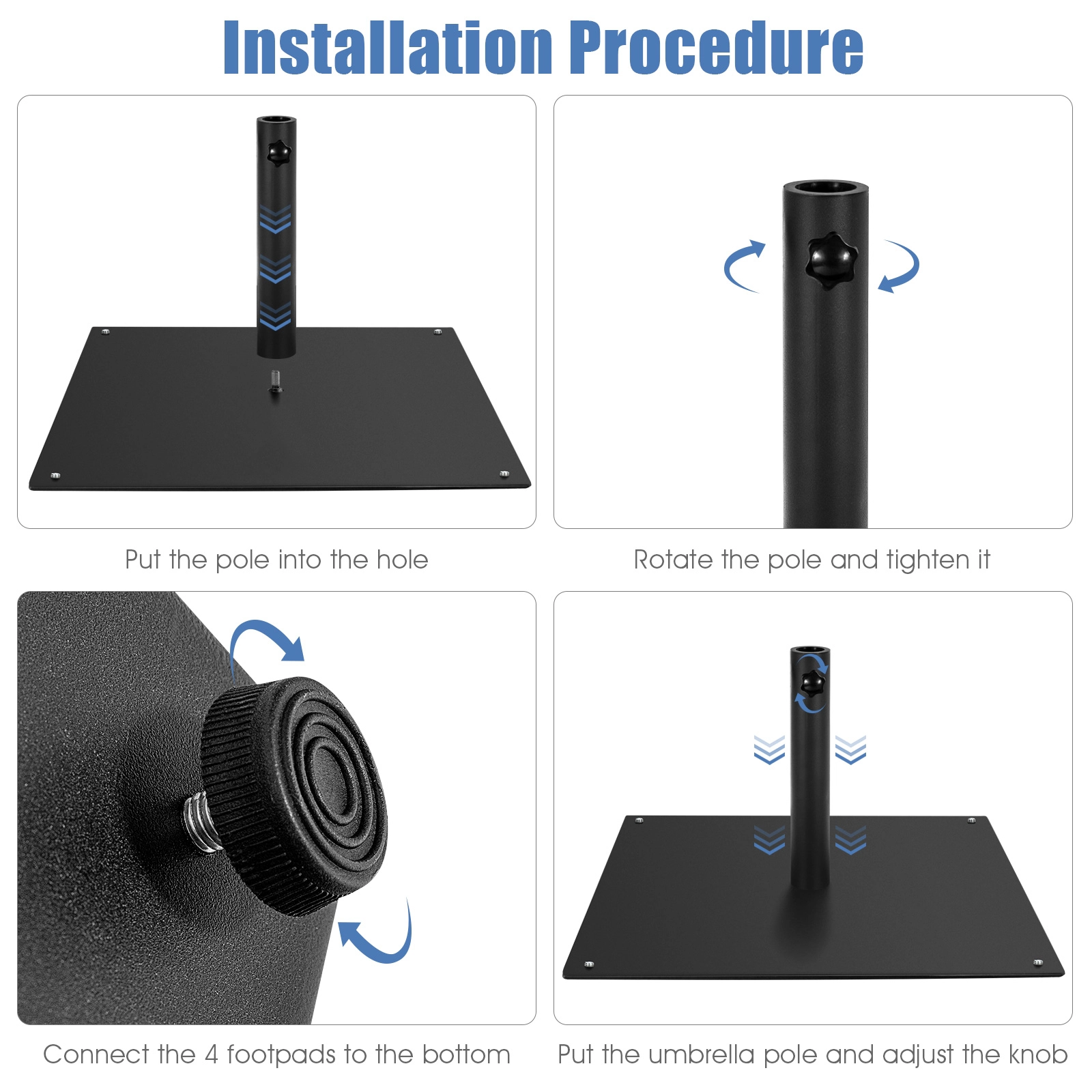 Hivvago 20 Inches Patio Umbrella Base With 4 Adjustable Footpads