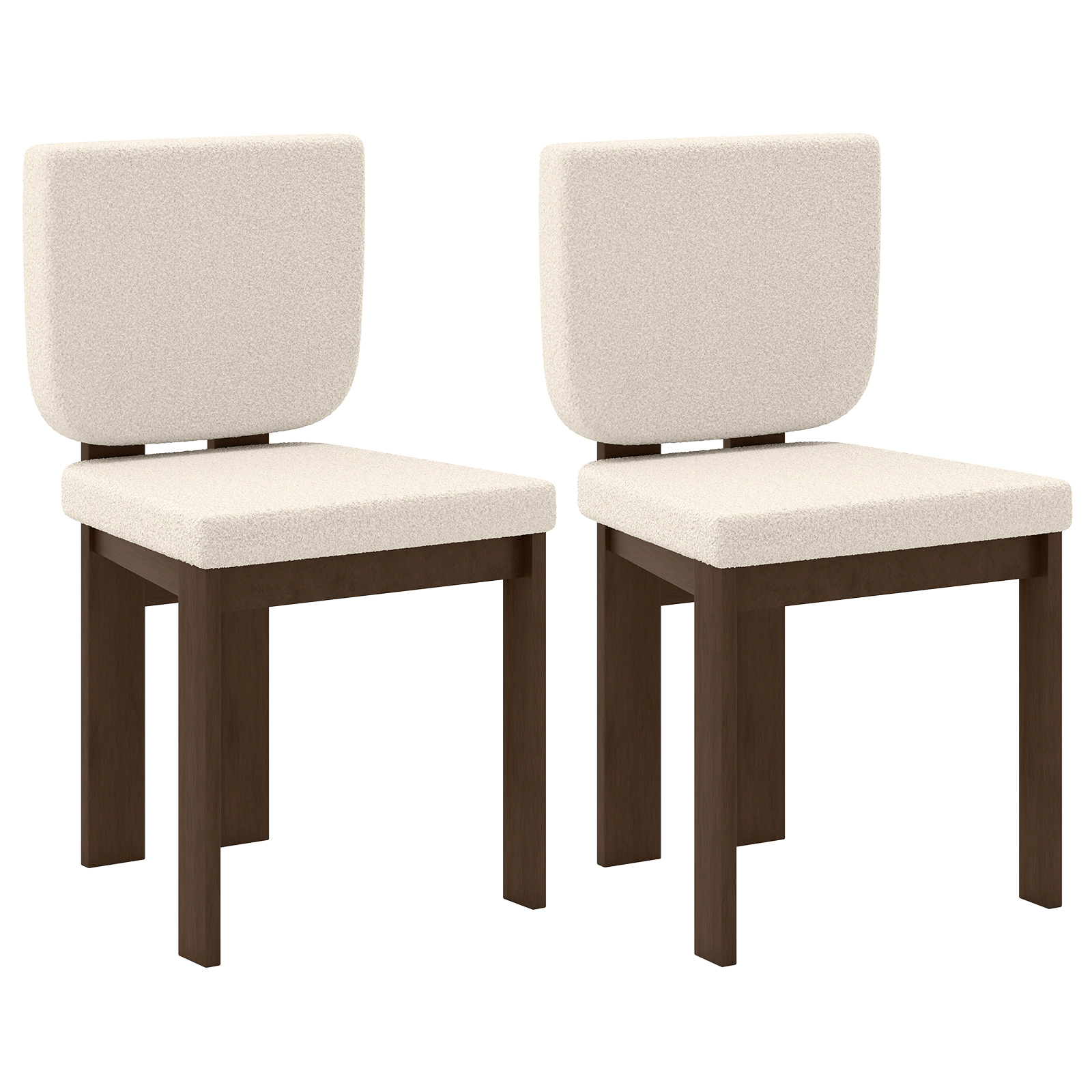 SUGIFT Sherpa Upholstered Wooden Dining Chair Set of 2 Rubber Wood Legs 265-lb Capacity Brown+White 19.5 x 20 x 35 in
