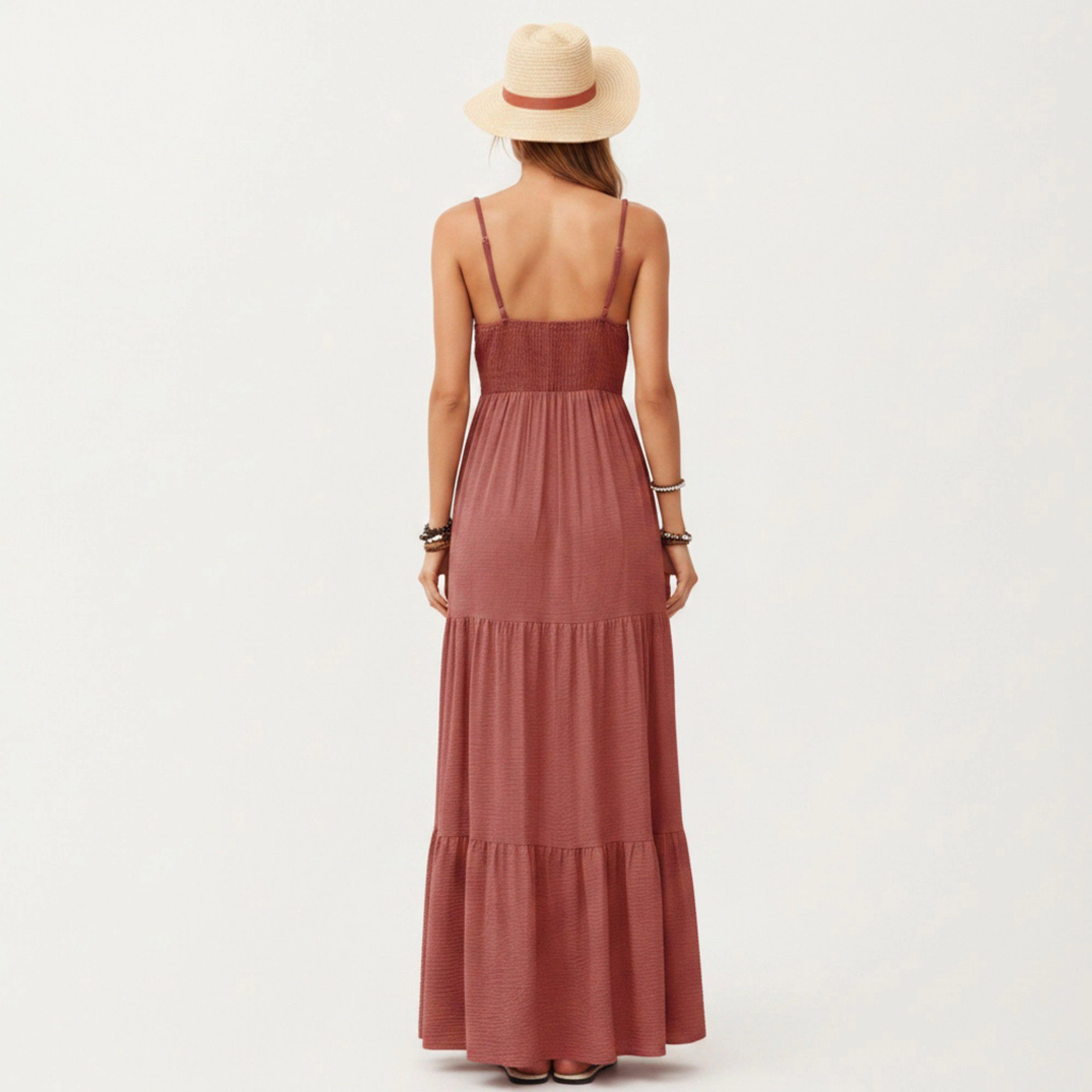 Anna-Kaci Women's Sleeveless V-Neck Cutout Empire Waist Tiered Maxi Dress