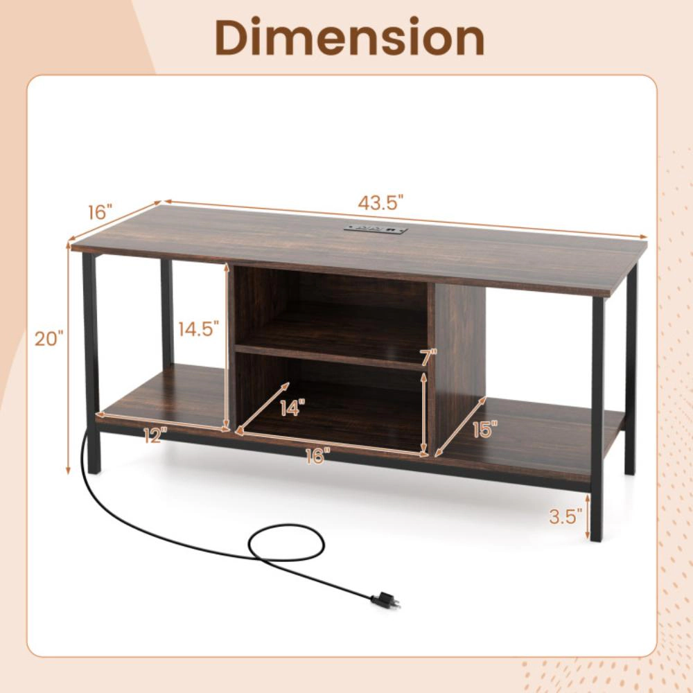 Hivvago Tv Stand Entertainment Center With Open Storage Shelves And Power Outlets To 50 Inches-Rustic Brown