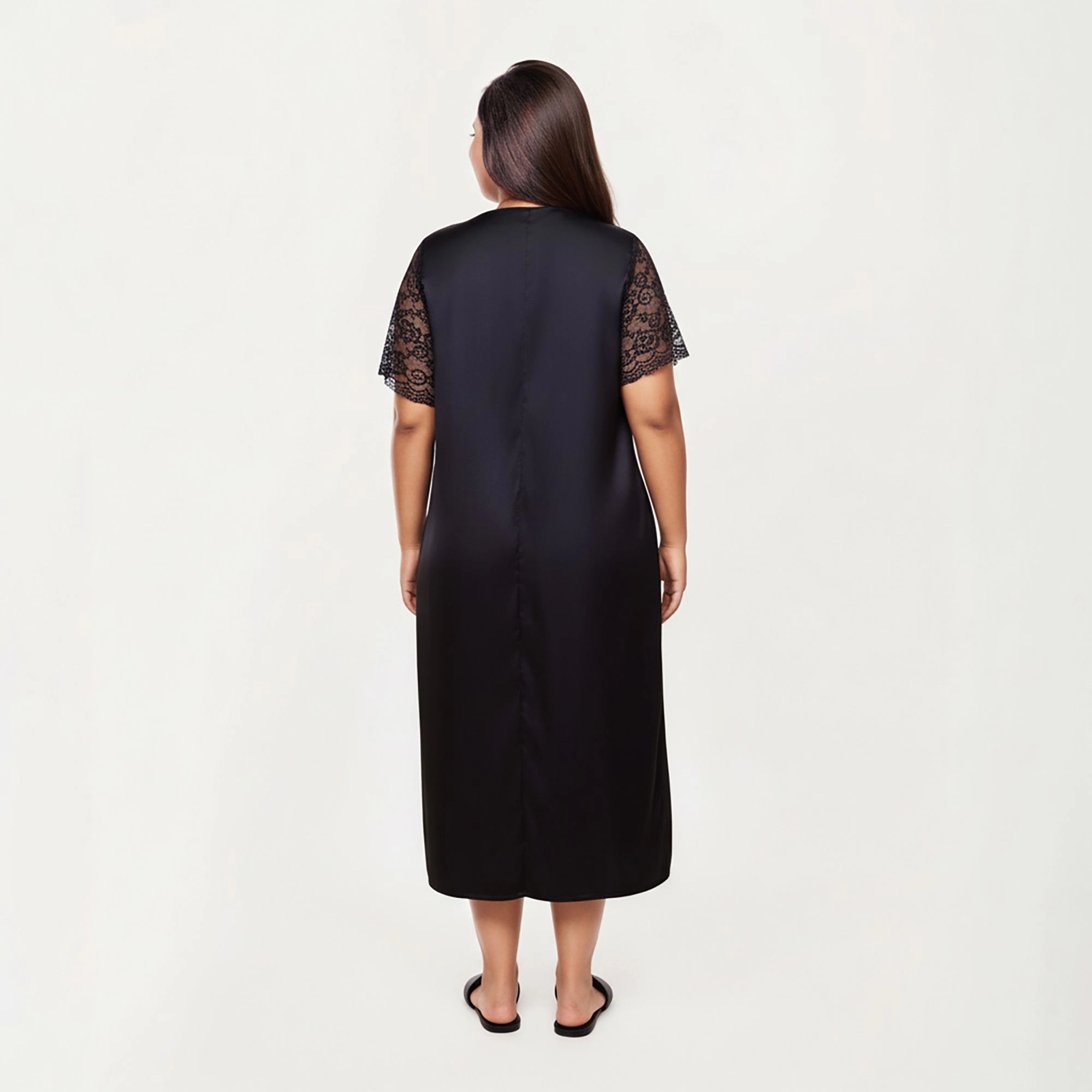 Anna-Kaci Women's Plus Satin Nightgown with Delicate Lace V-Neck Short Sleeves and Soft Flowing Silhouette