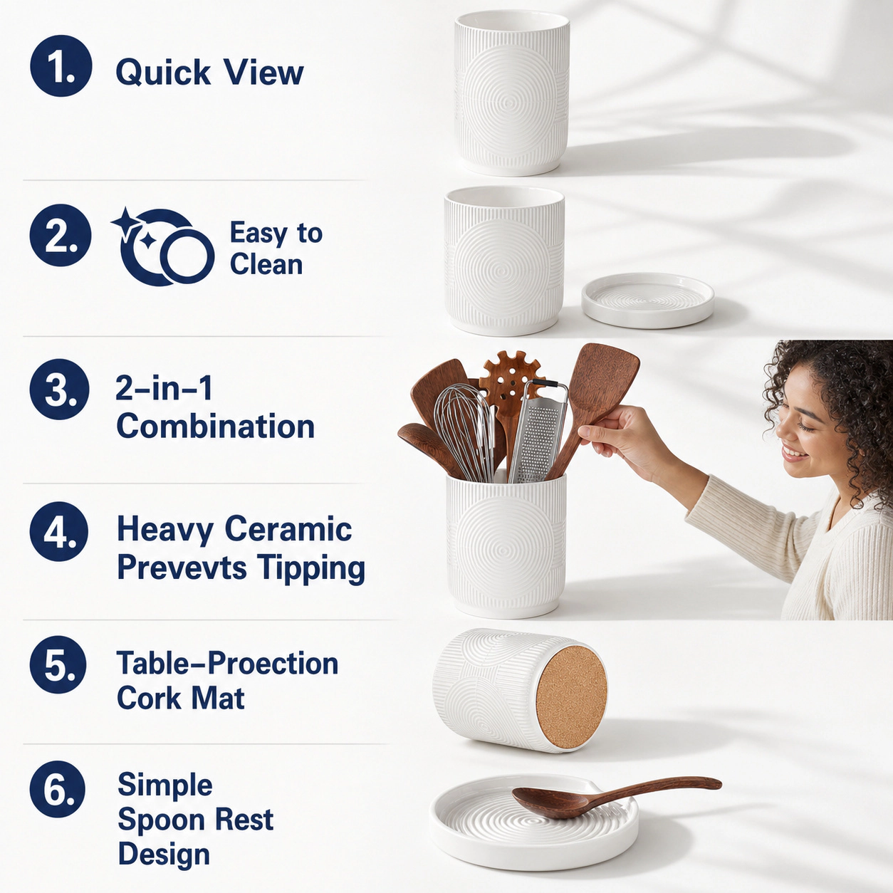WZK 2 Pcs Ceramic With Spoon Rest Kitchen Utensil Holder