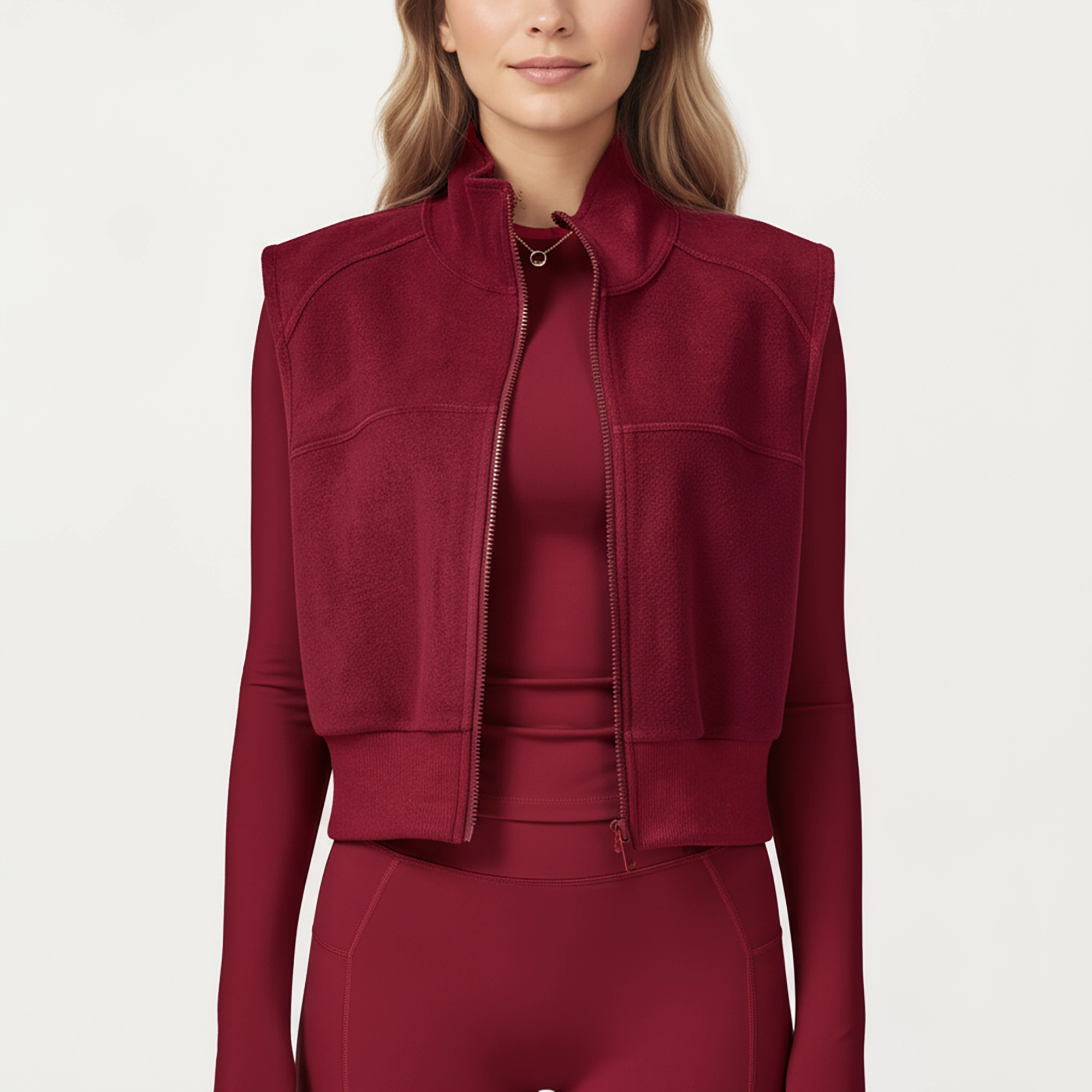 Anna-Kaci Women's Cropped Zip Closure Vest with Stand Collar and Fitted Hem