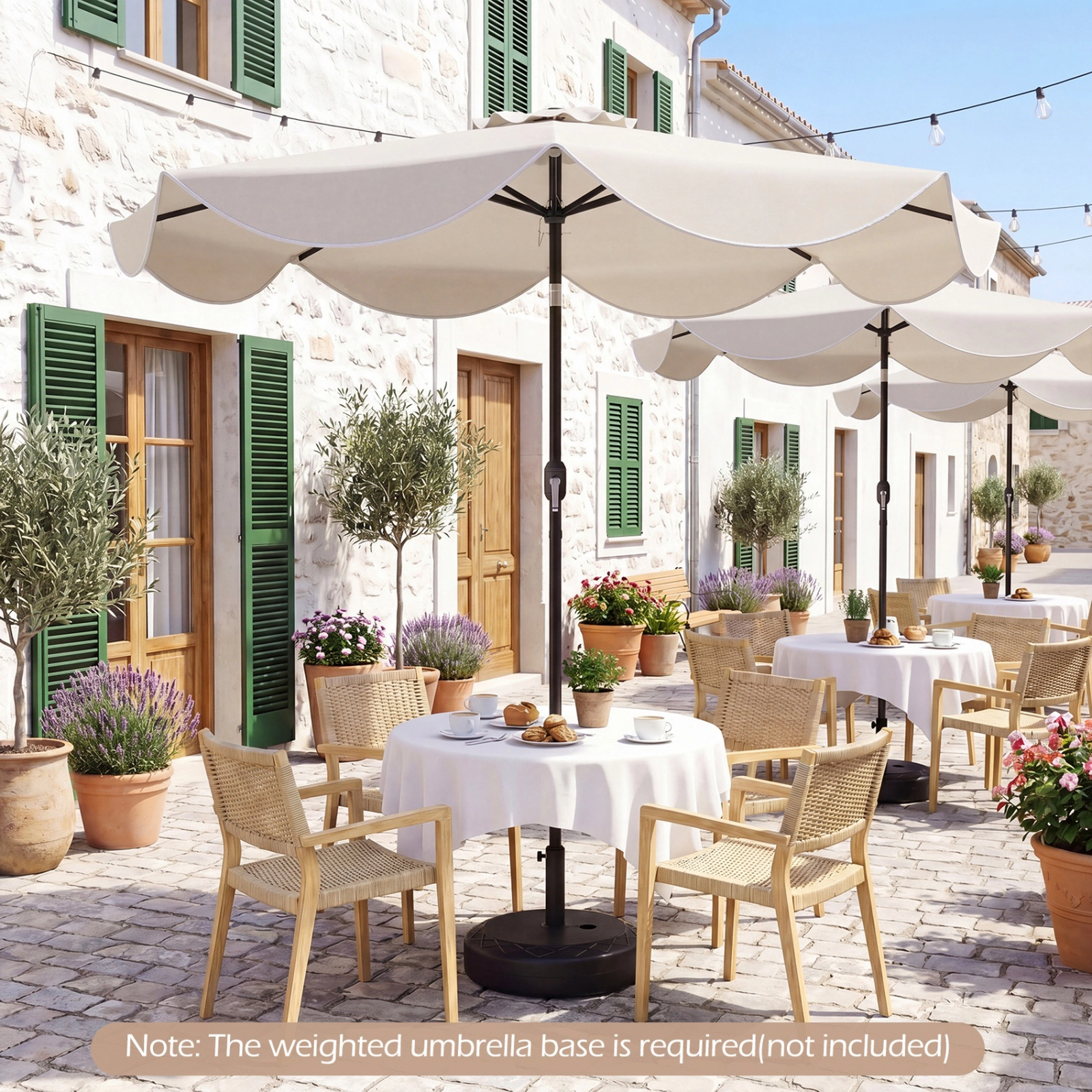 SUGIFT 24 LED Lights and Push Button Tilt 9 FT Scalloped Solar Market Patio Umbrella