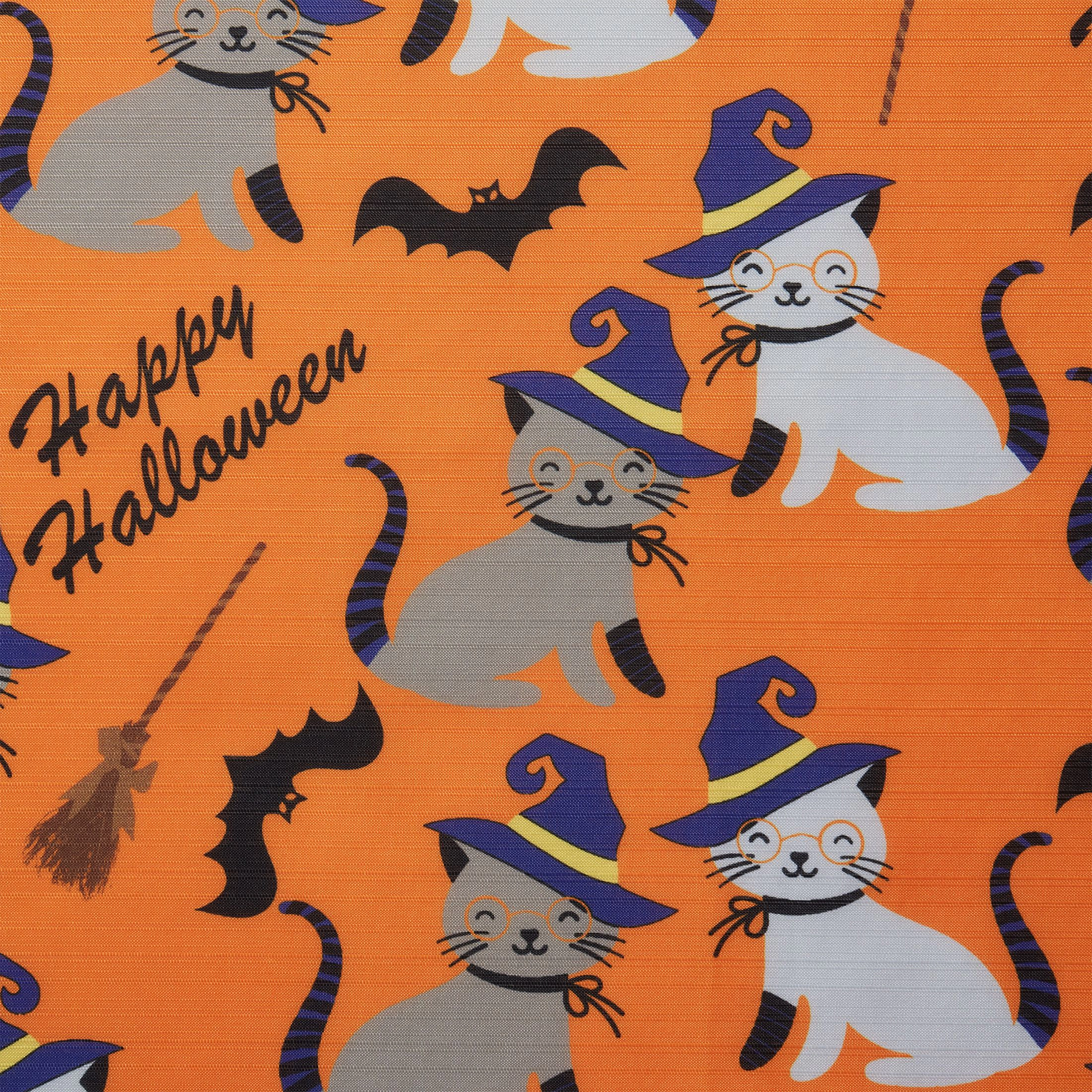 Kate Aurora Halloween Accents Kitty Witches & Broomsticks Festive Orange Fabric Shower Curtain