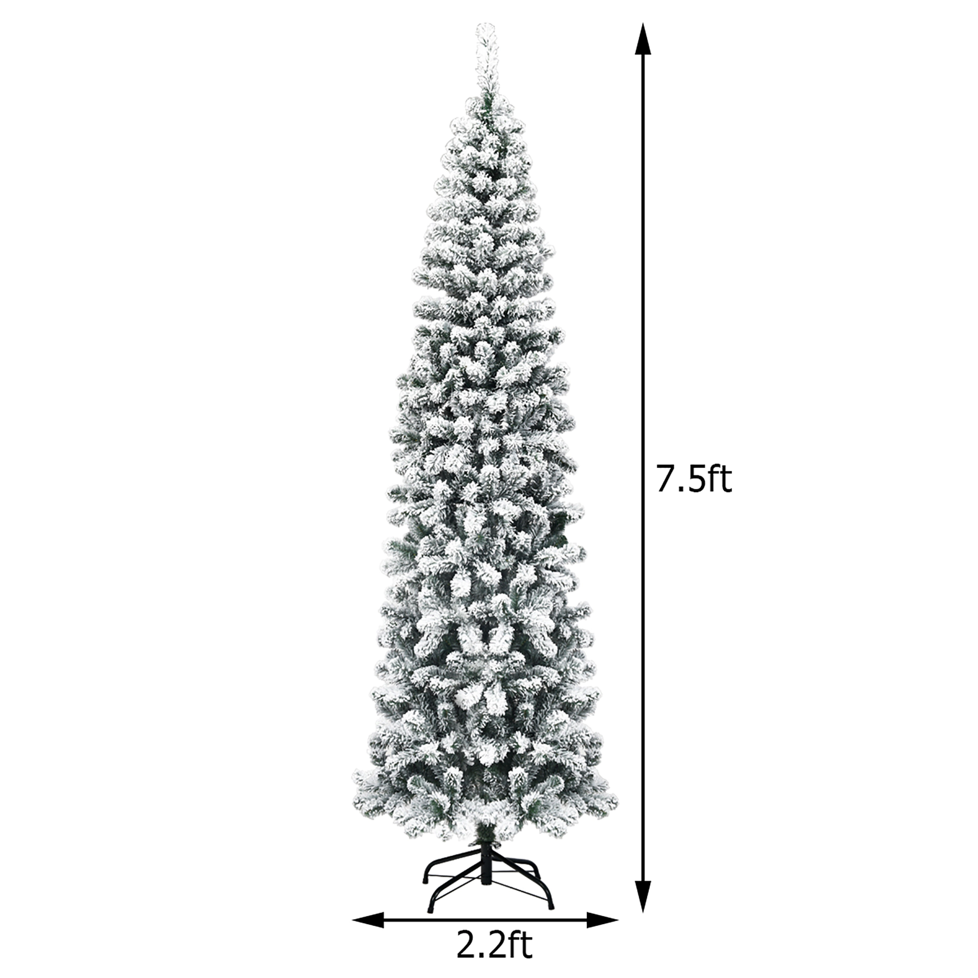 Costway 4.5/6/7.5 Ft Pre-lit Snow Flocked Artificial Pencil Christmas Pine Tree