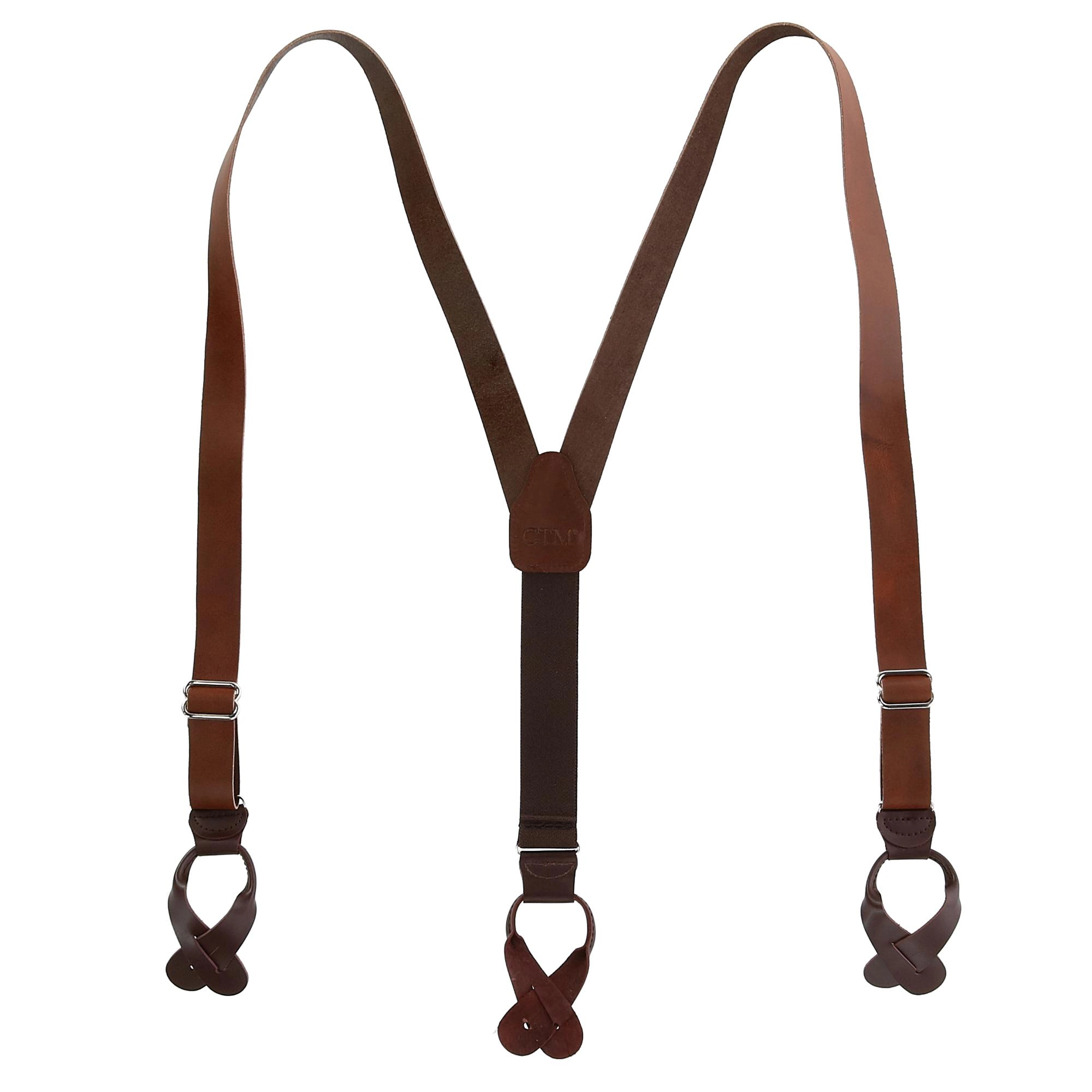 CTM Men's Coated Leather Button-End 1 Inch Suspenders