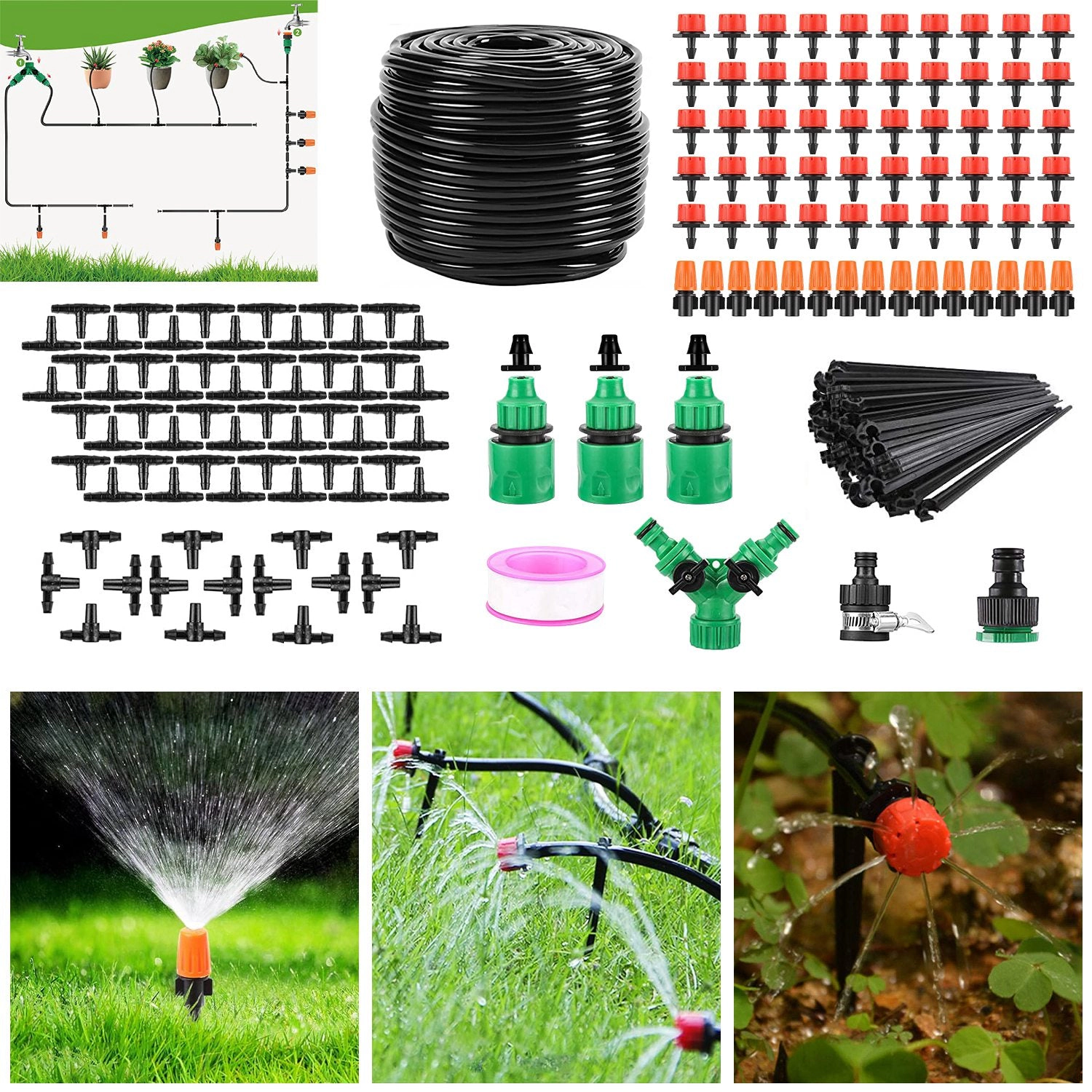 GBruno 164ft Drip Irrigation System Kit