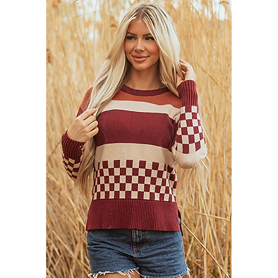 Threaded Pear Women's Noelle Checkered Knitted Sweater