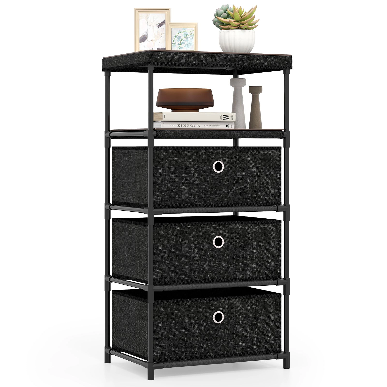 SlickBlue 3-Drawer Fabric Storage Cabinet with Wood Top