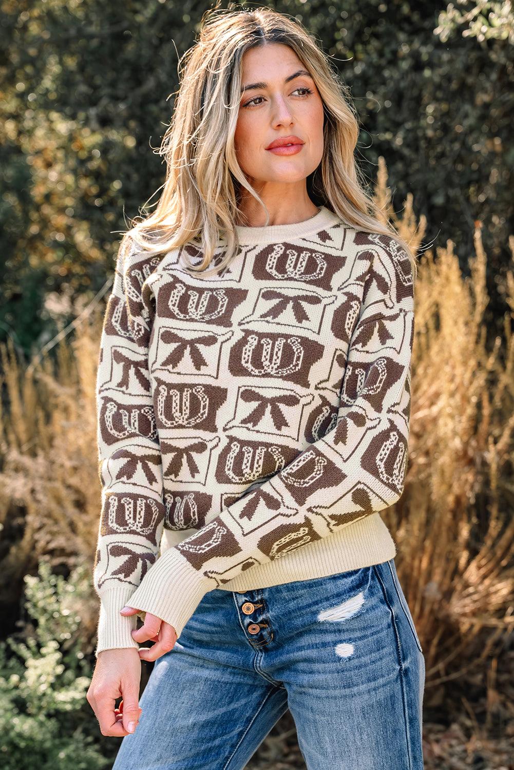 Threaded Pear Women's Sofia Western Fashion Print Sweater
