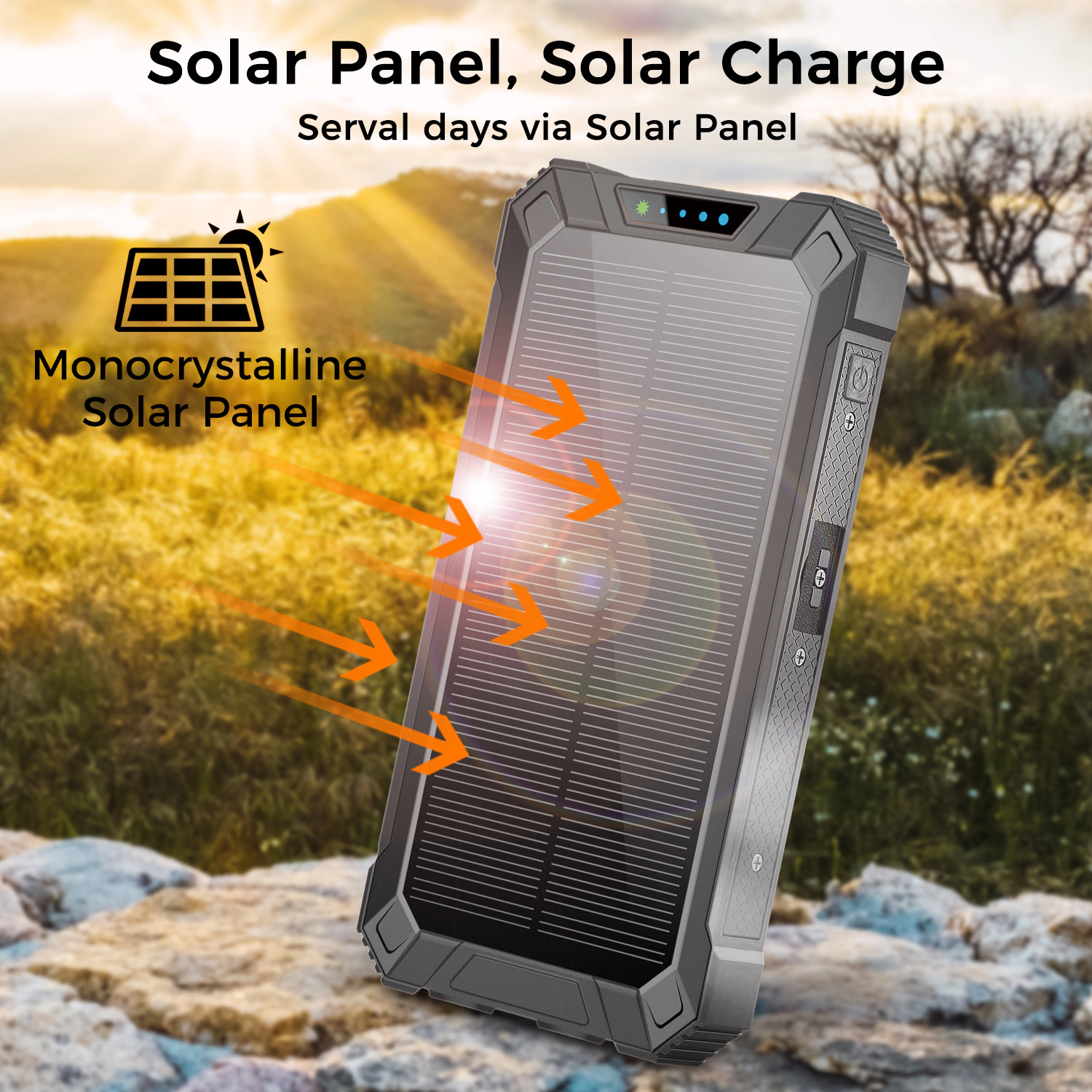 Alpha Digital 20,000mAh, Solar, 4 Cables, Wireless Charging - Power Bank